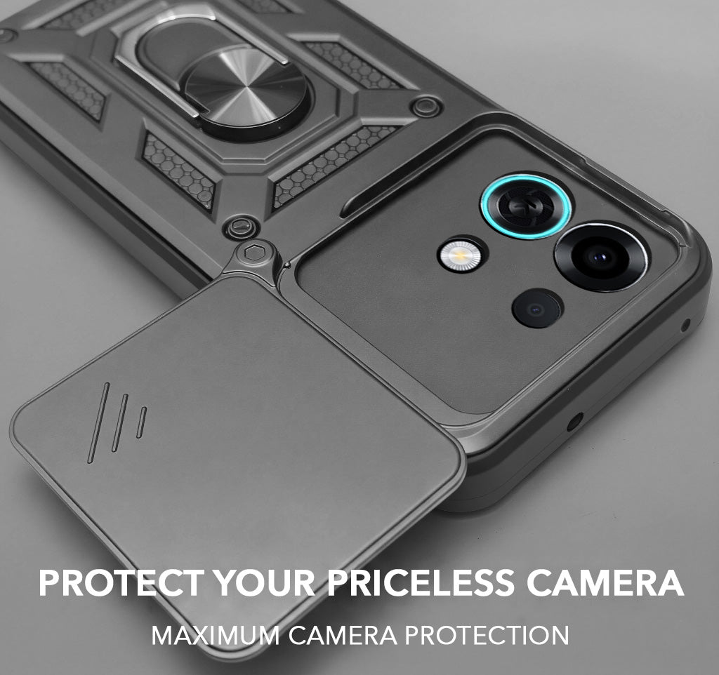 For Oppo K13 Turbo | Oppo K13 Turbo Pro Back Cover Case Hybrid Armor (Sliding Shutter Camera Protection | Polycarbonate |Ring Holder Kickstand)