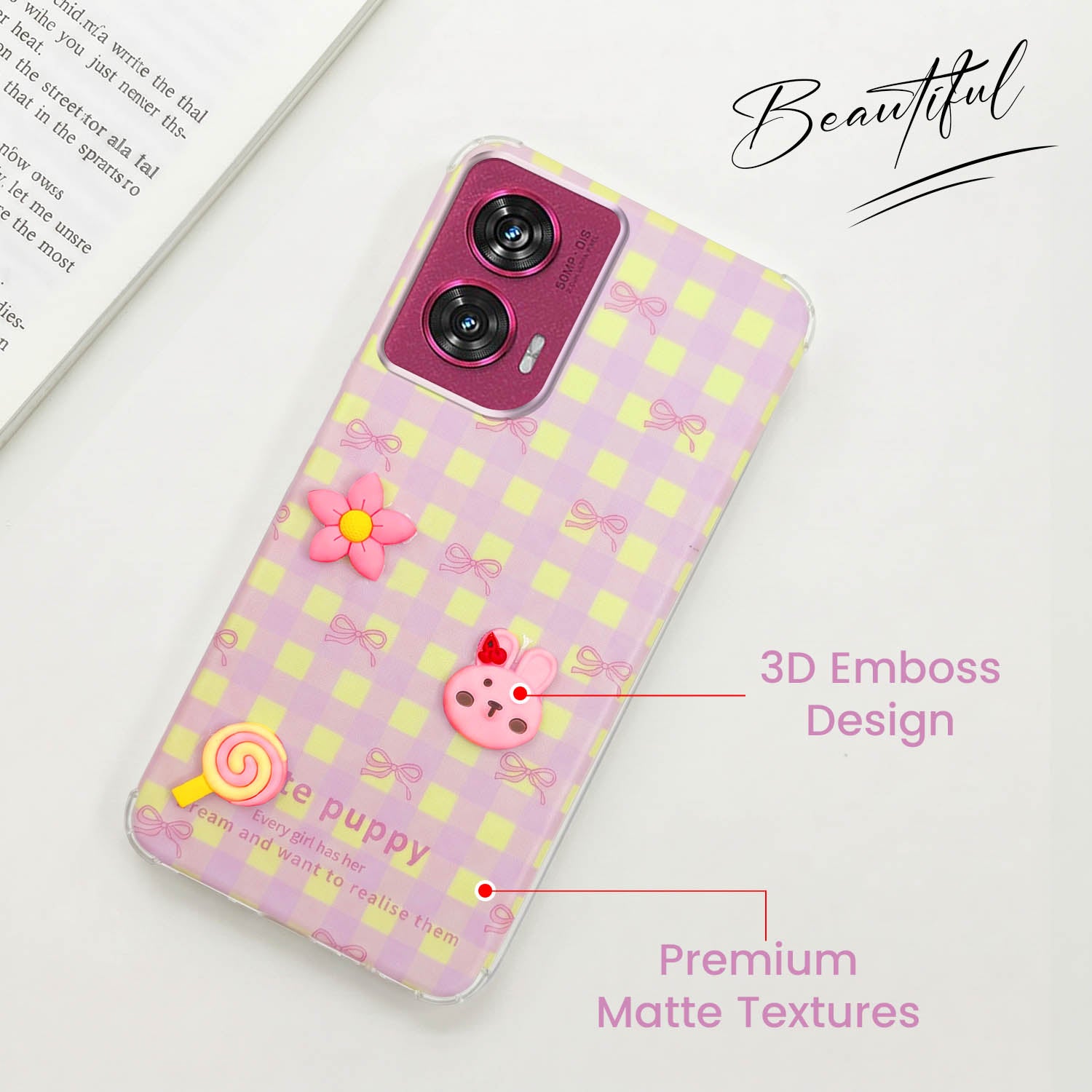 For Motorola Moto Edge 50 Fusion Back Cover Case (3D Cute Cartoons | Hard Back Side Soft | Matte Premium Finish | HD Printing)