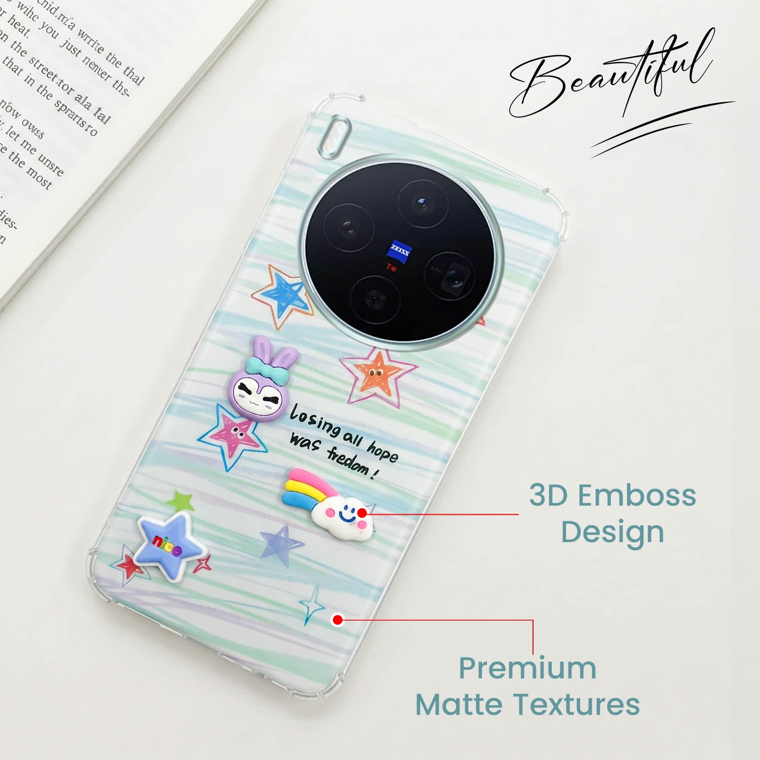 For Vivo X300 5G Back Cover Case (3D Cute Cartoons | Hard Back Side Soft | Matte Premium Finish | HD Printing)