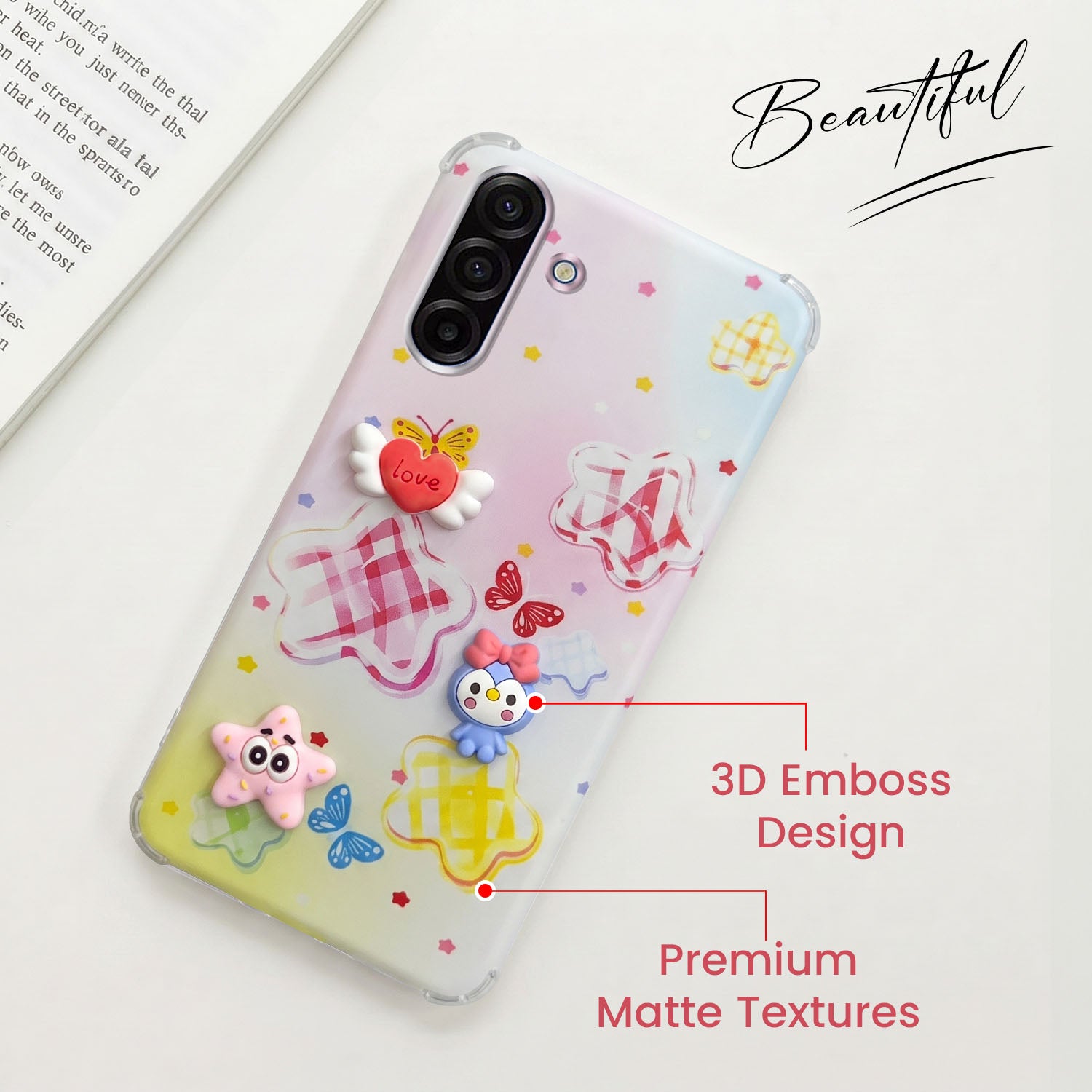 For Samsung Galaxy A17 | Samsung F17 | Samsung M17 5G Back Cover Case (3D Cute Cartoons | Hard Back Side Soft | Matte Premium Finish | HD Printing)