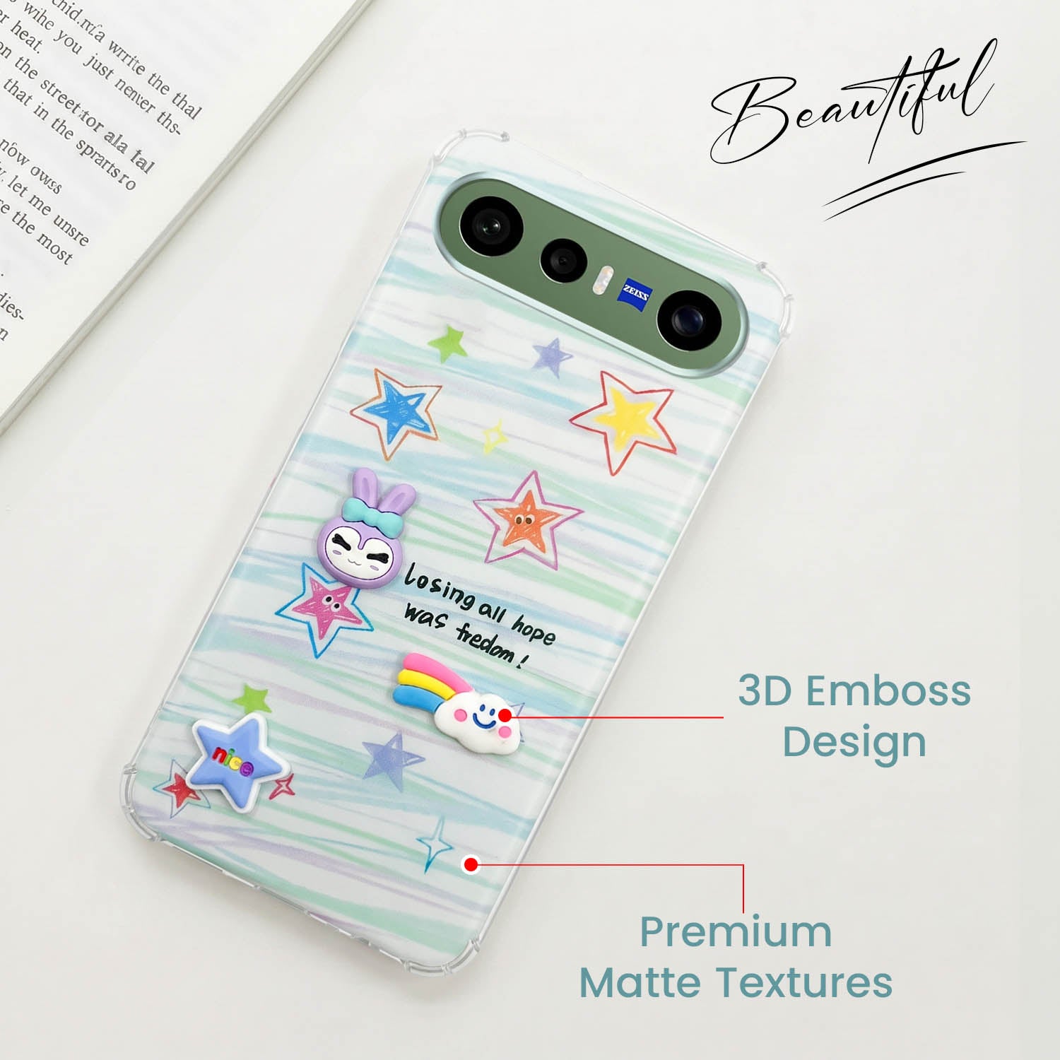 For Vivo X300 FE Back Cover Case (3D Cute Cartoons | Hard Back Side Soft | Matte Premium Finish | HD Printing)