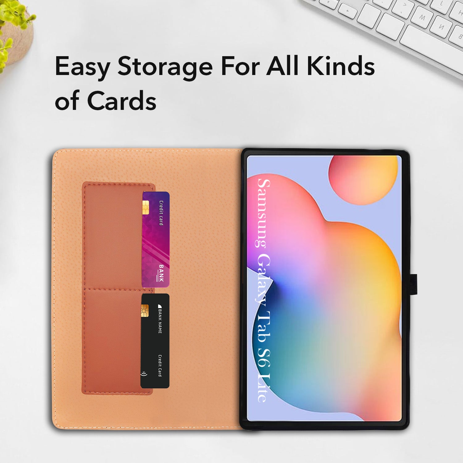 For Samsung Galaxy Tab S6 Lite P615 10 Inch Flip Cover Folio Cover (PU Leather | Multi-Angle Smart Stand | Card Storage Slots | Silicone Back Pouch)