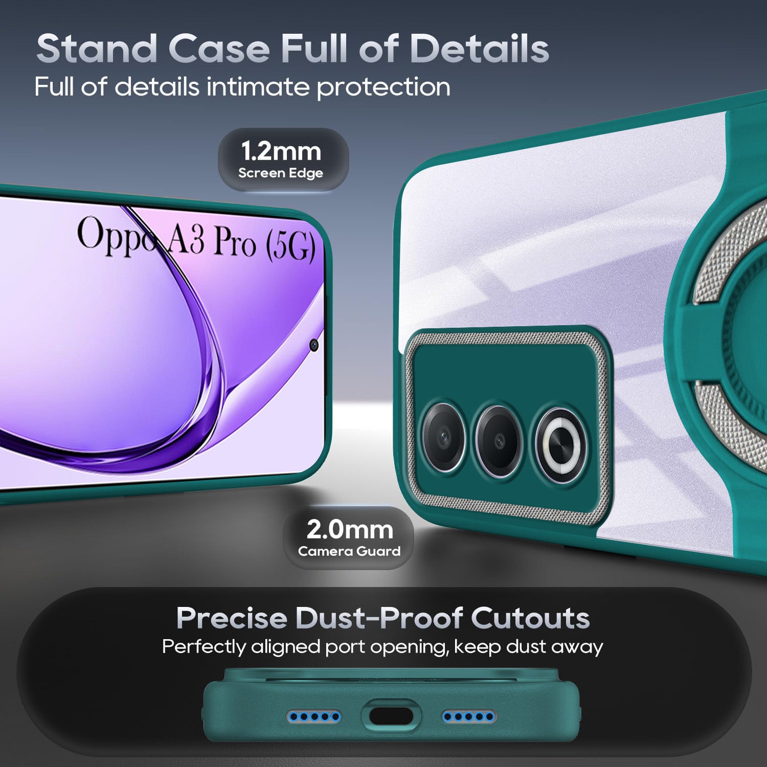 For Oppo A3 Pro 5G Back Cover Case with stand (Built-in Ring Holder Kickstand | Lifetime Anti Yellow | Camera Protection)