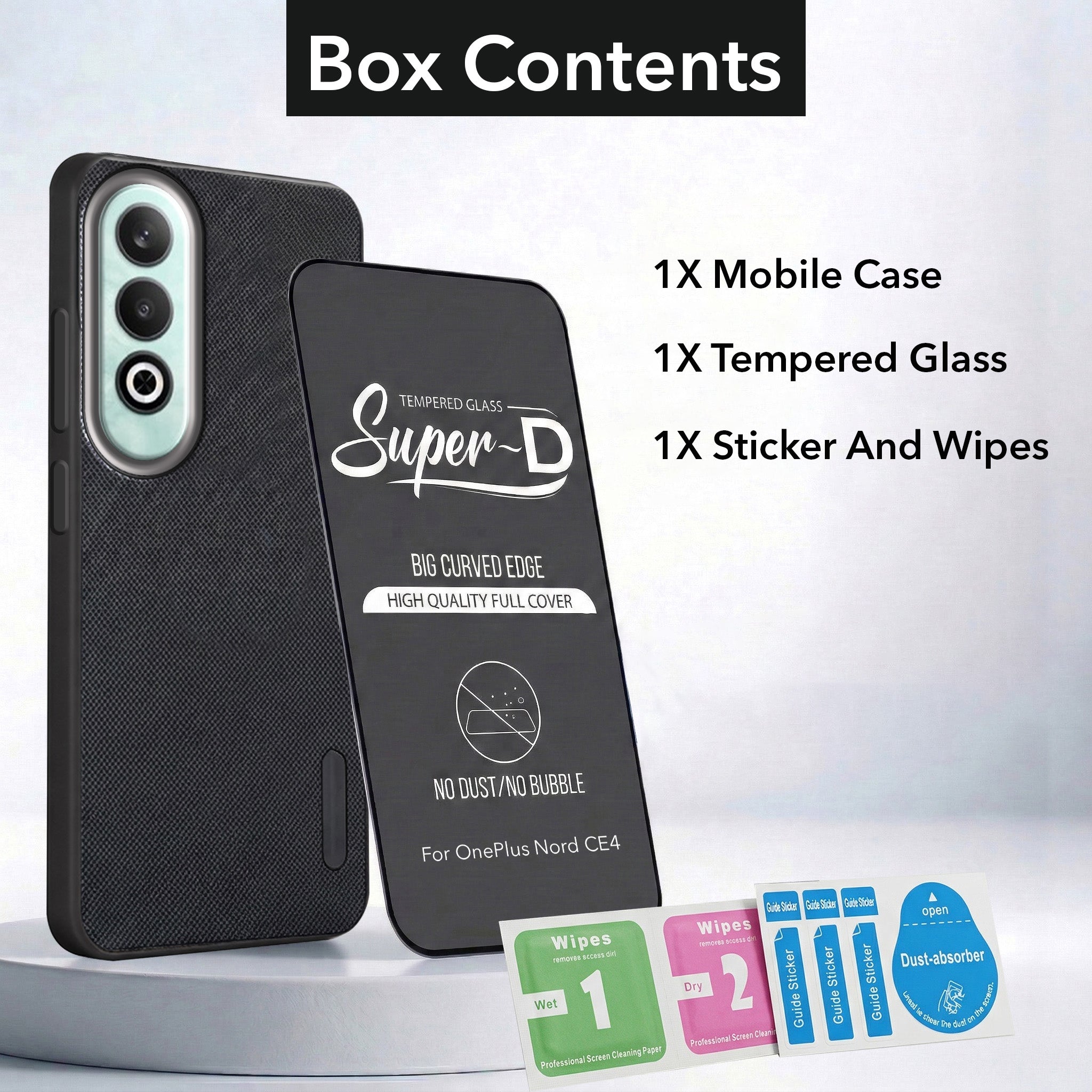 For Oneplus Nord CE 4 Combo with Back Cover and 9H Tempered Glass (Textured Grip Design | Micro-Fiber Cloth Inside | Oleophobic Coating Screen Glass)