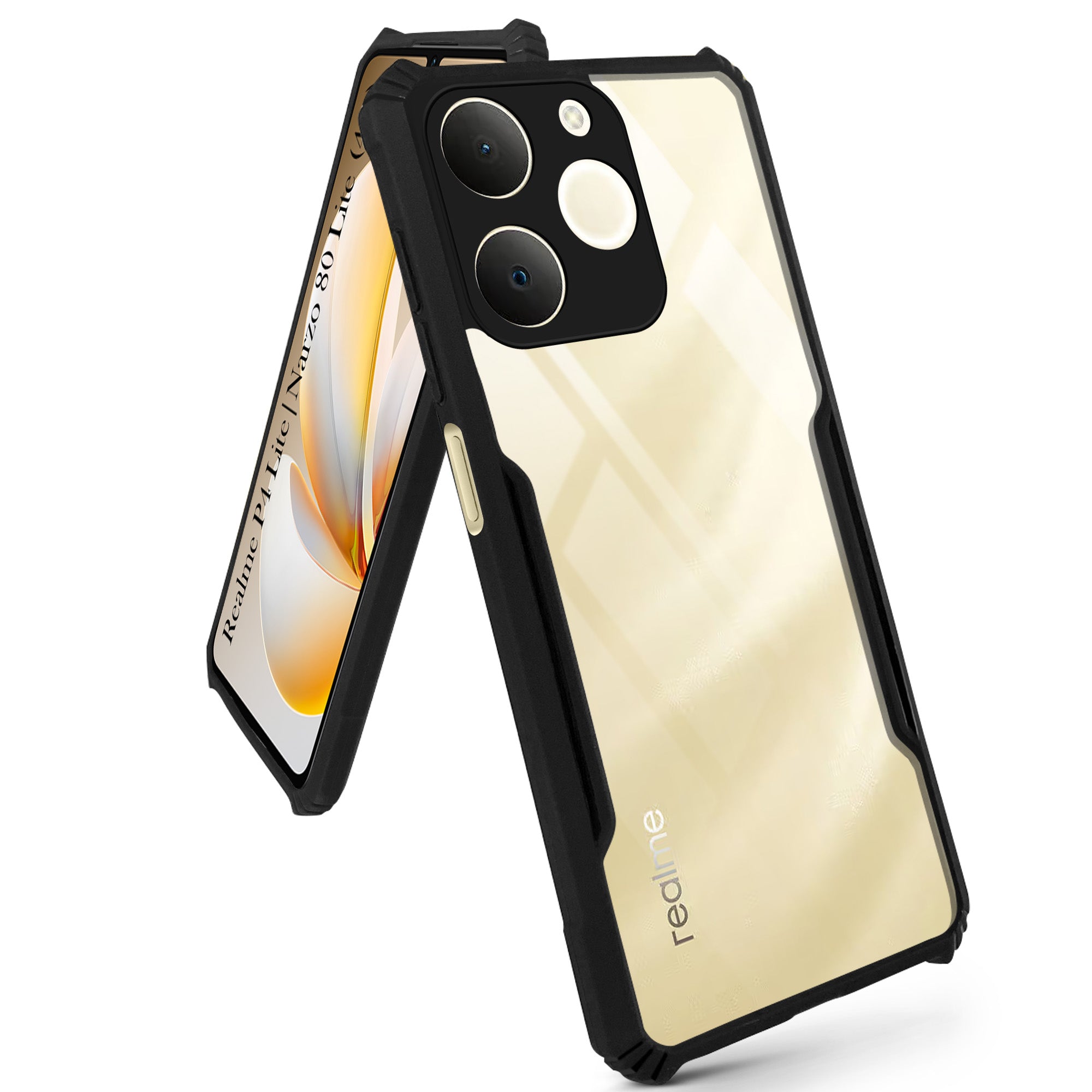 For Realme P4 Lite | Realme Narzo 80 Lite (4G) Back Cover Case ( Shockproof with Polycarbonate Clear Panel | Professional Black)