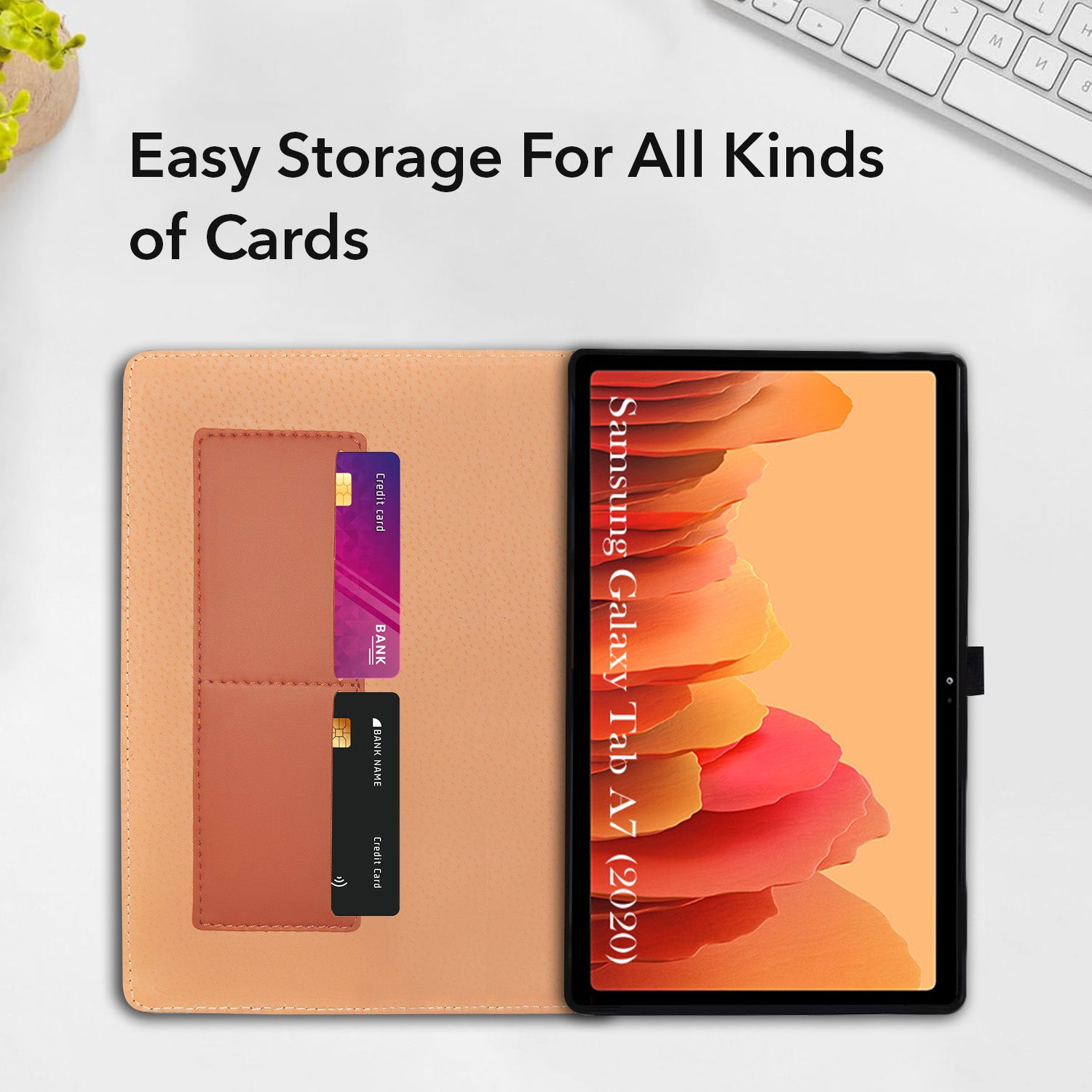 For Samsung Galaxy Tab A7 (2020) 10 Inch SM-T500/T505/T505N Flip Cover Folio Cover (PU Leather | Multi-Angle Smart Stand | Card Storage Slots | Silicone Back Pouch)