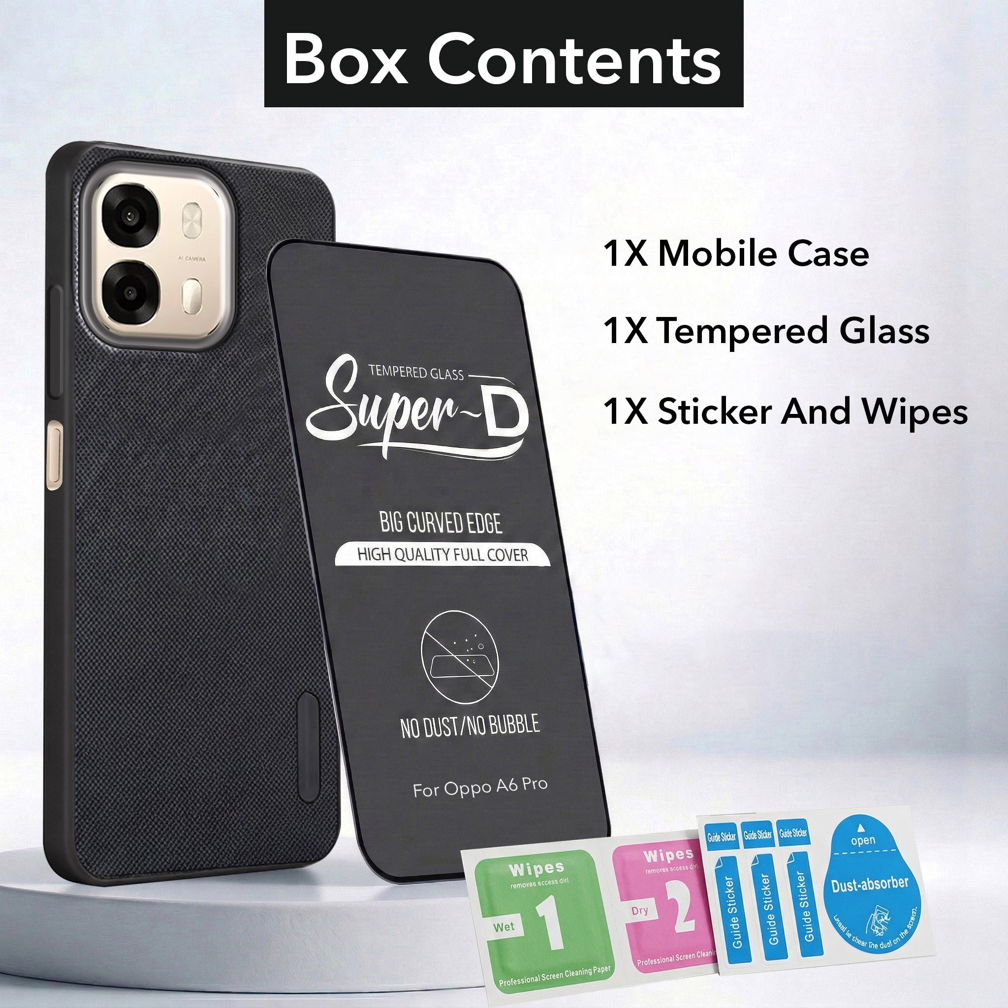 For Oppo A6 Pro Combo (Textured Grip Design | Micro-Fiber Cloth Inside | Oleophobic Coating Screen Glass)