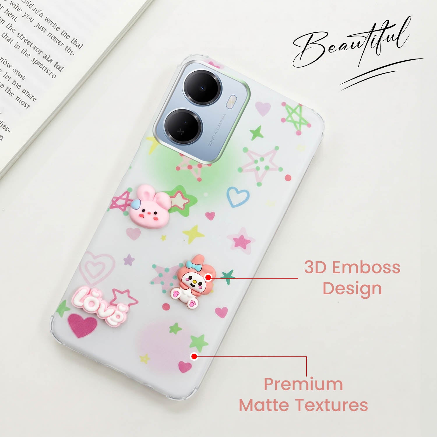 For Redmi 15A 5G Back Cover Case (3D Cute Cartoons | Hard Back Side Soft | Matte Premium Finish | HD Printing)