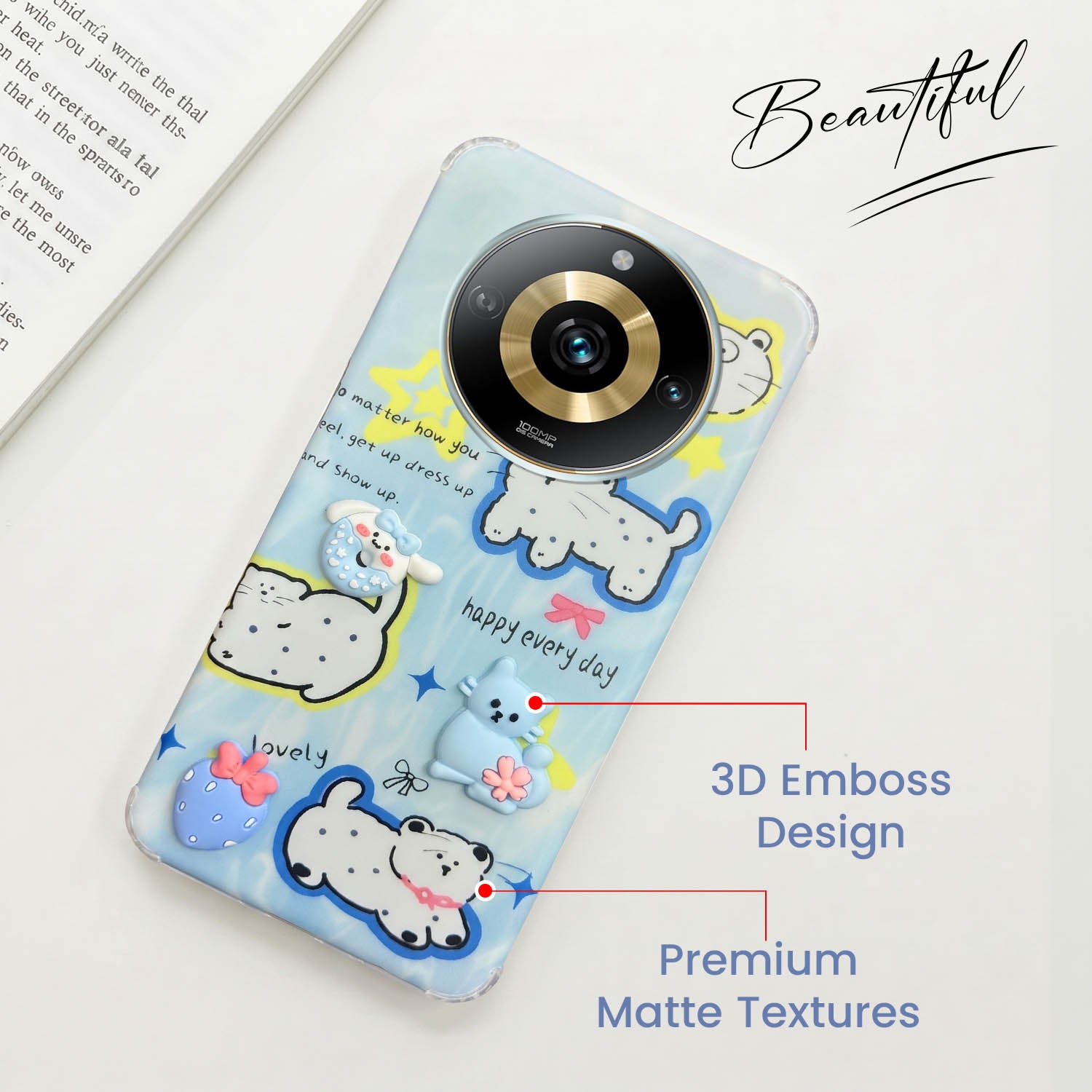 For Realme Narzo 60 Pro Back Cover Case (3D Cute Cartoons | Hard Back Side Soft | Matte Premium Finish | HD Printing)