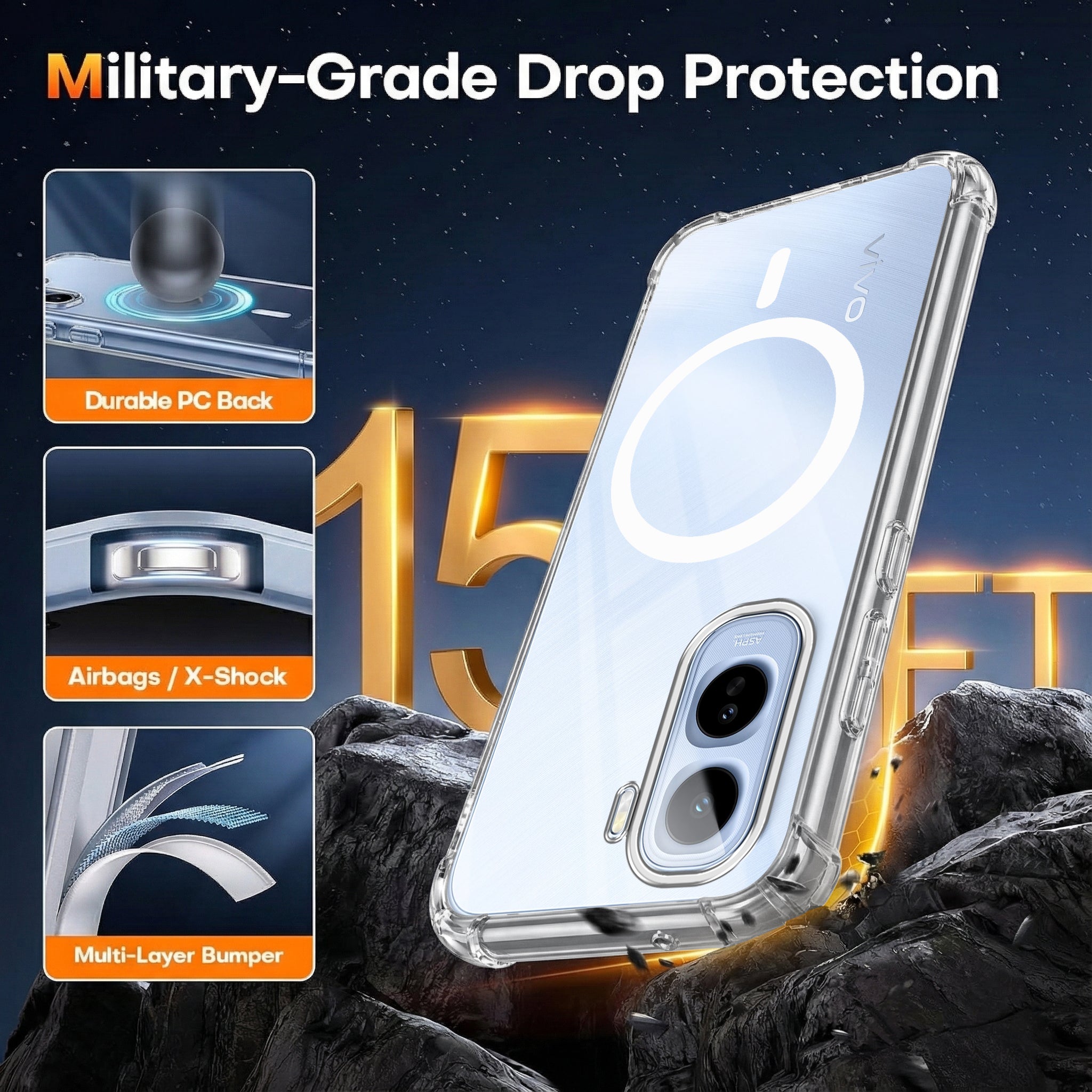 For Vivo T5 Pro 5G Back Cover Shockproof Crystal-Clear (Magsafe Wireless Support | Drop & Camera Protection | Hard Polycarbonate)