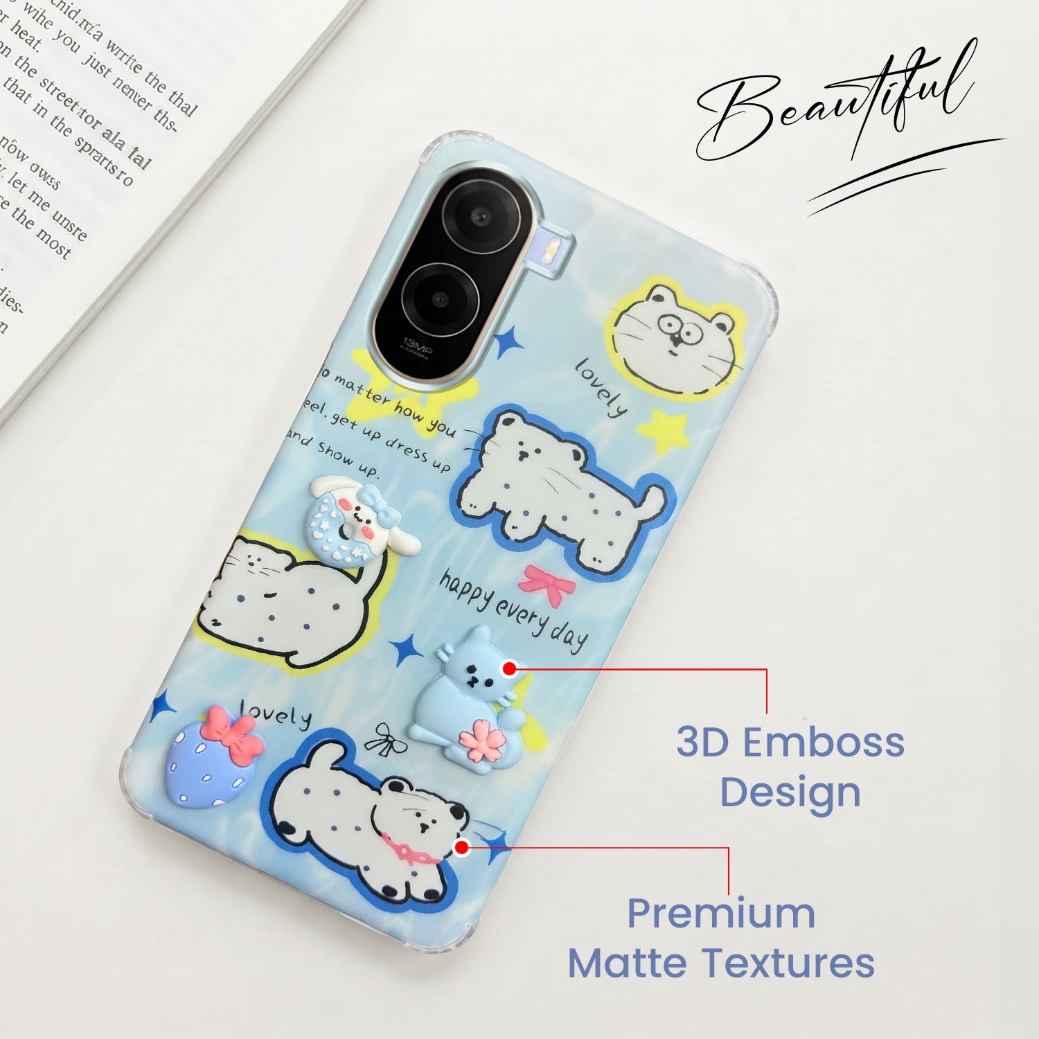 For Poco C85x 5G Back Cover Case (3D Cute Cartoons | Hard Back Side Soft | Matte Premium Finish | HD Printing)