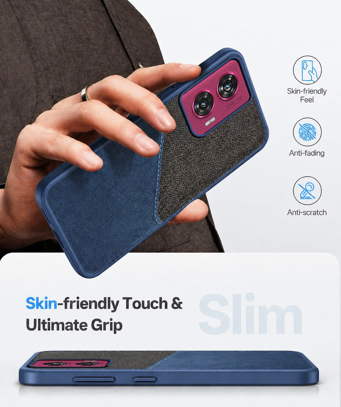 For Motorola Moto Edge 50 Fusion Back Cover Case (Dual PU Leather Stitch | Professional Minimalist | Soft and Flexible)
