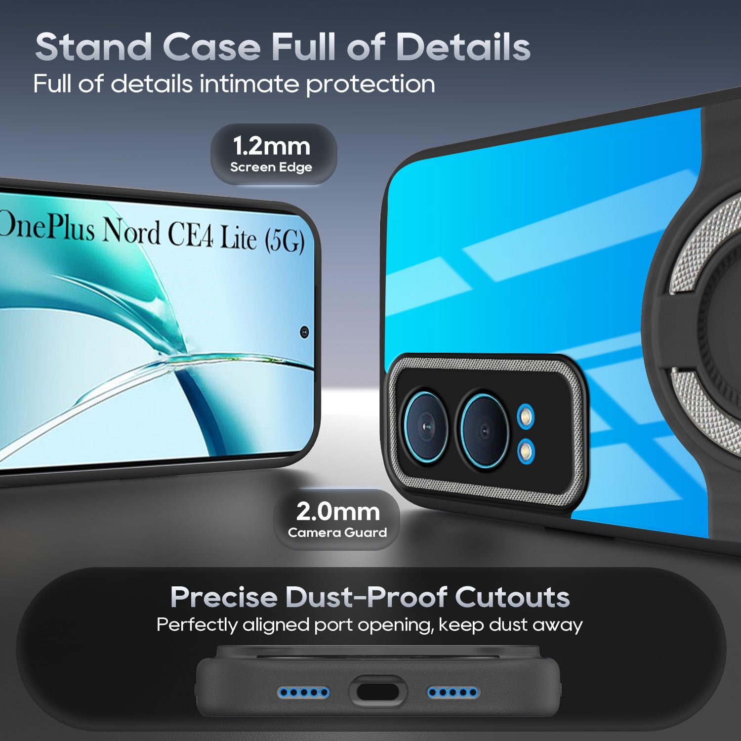 For OnePlus Nord CE 4 Lite Back Cover Case with stand (Built-in Ring Holder Kickstand | Lifetime Anti Yellow | Camera Protection)