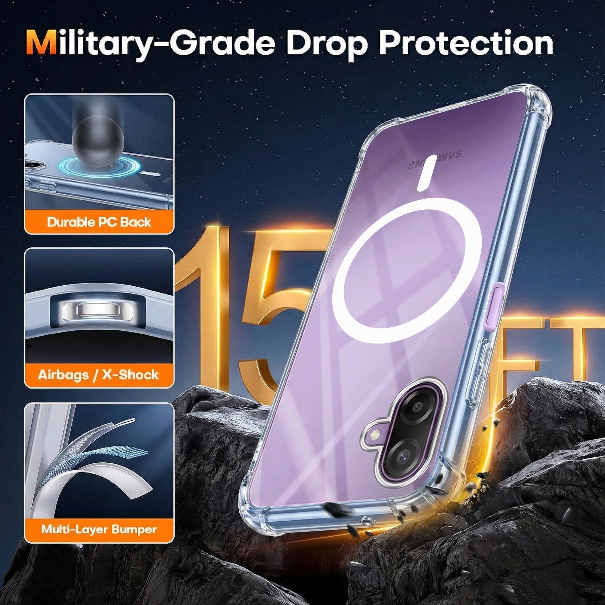 For Samsung Galaxy M17e Back Cover Shockproof Crystal-Clear (Magsafe Wireless Support | Drop & Camera Protection | Hard Polycarbonate)
