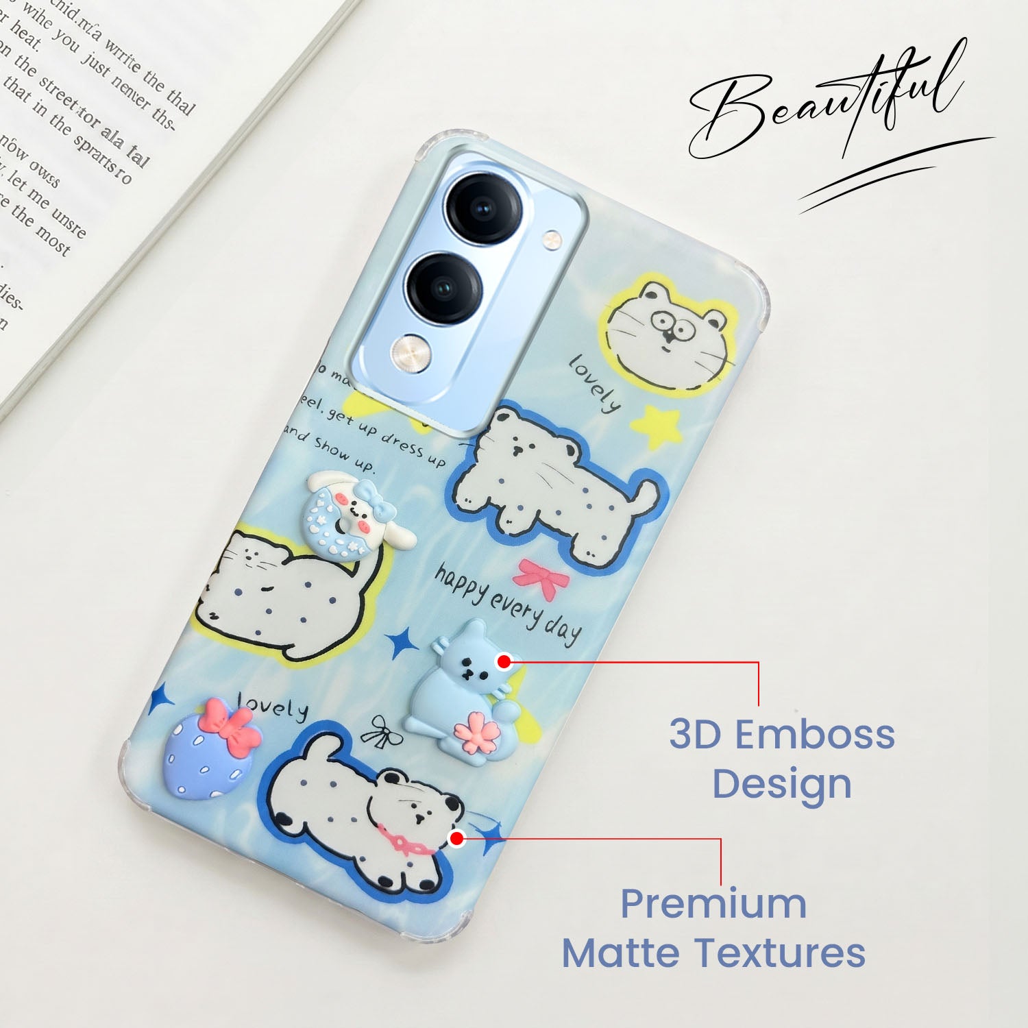 For Vivo iQOO Z10 Lite Back Cover Case (3D Cute Cartoons | Hard Back Side Soft | Matte Premium Finish | HD Printing)