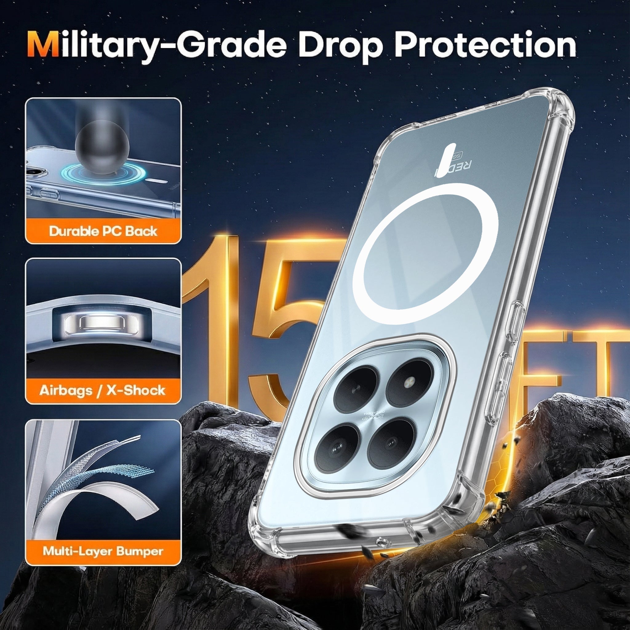 For Xiaomi Redmi Note 15 Pro Plus 5G Back Cover Shockproof Crystal-Clear (Magsafe Wireless Support | Drop & Camera Protection | Hard Polycarbonate)