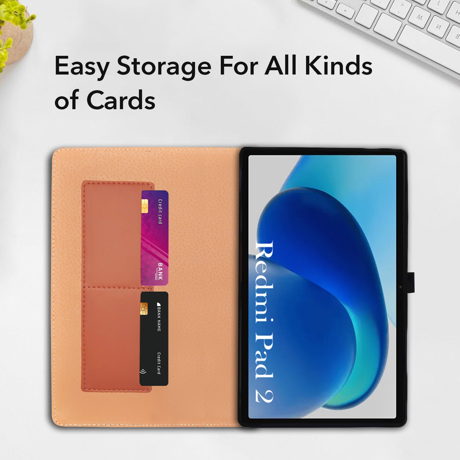 For Redmi Pad 2 11 Inch Flip Cover Folio Cover 25040RP0AG/RP0AI (PU Leather | Multi-Angle Smart Stand | Card Storage Slots | Silicone Back Pouch)