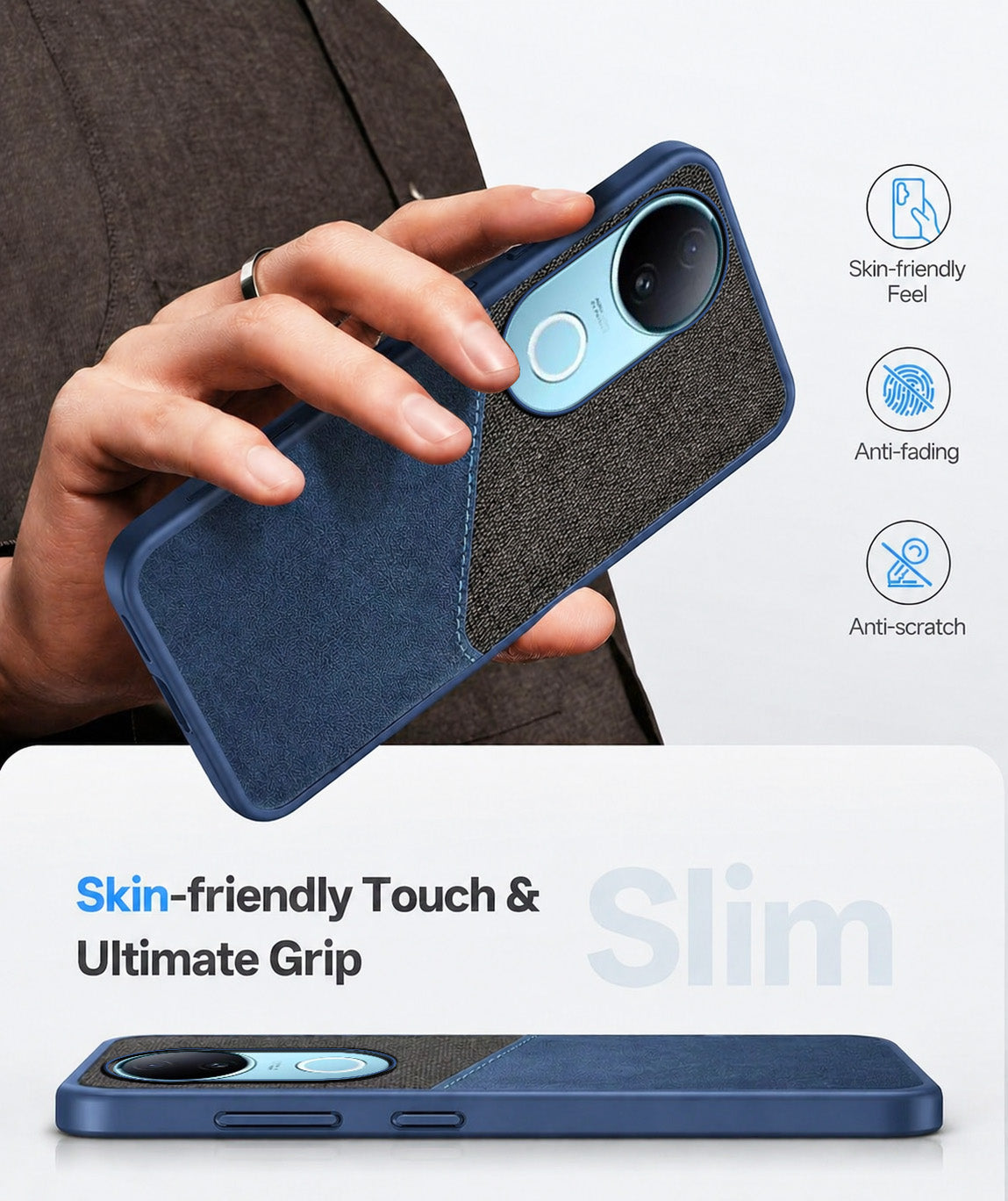 For Vivo iQOO Z10R Back Cover Case (Dual PU Leather Stitch | Professional Minimalist | Soft and Flexible)
