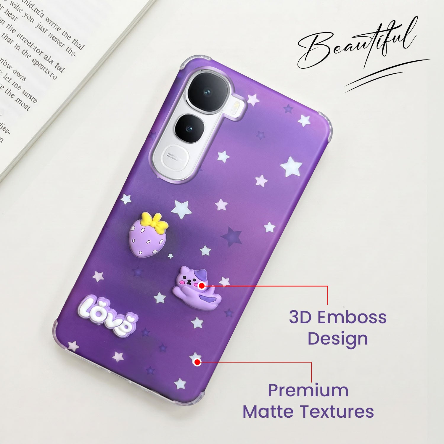 For Vivo Y400 Back Cover Case (3D Cute Cartoons | Hard Back Side Soft | Matte Premium Finish | HD Printing)