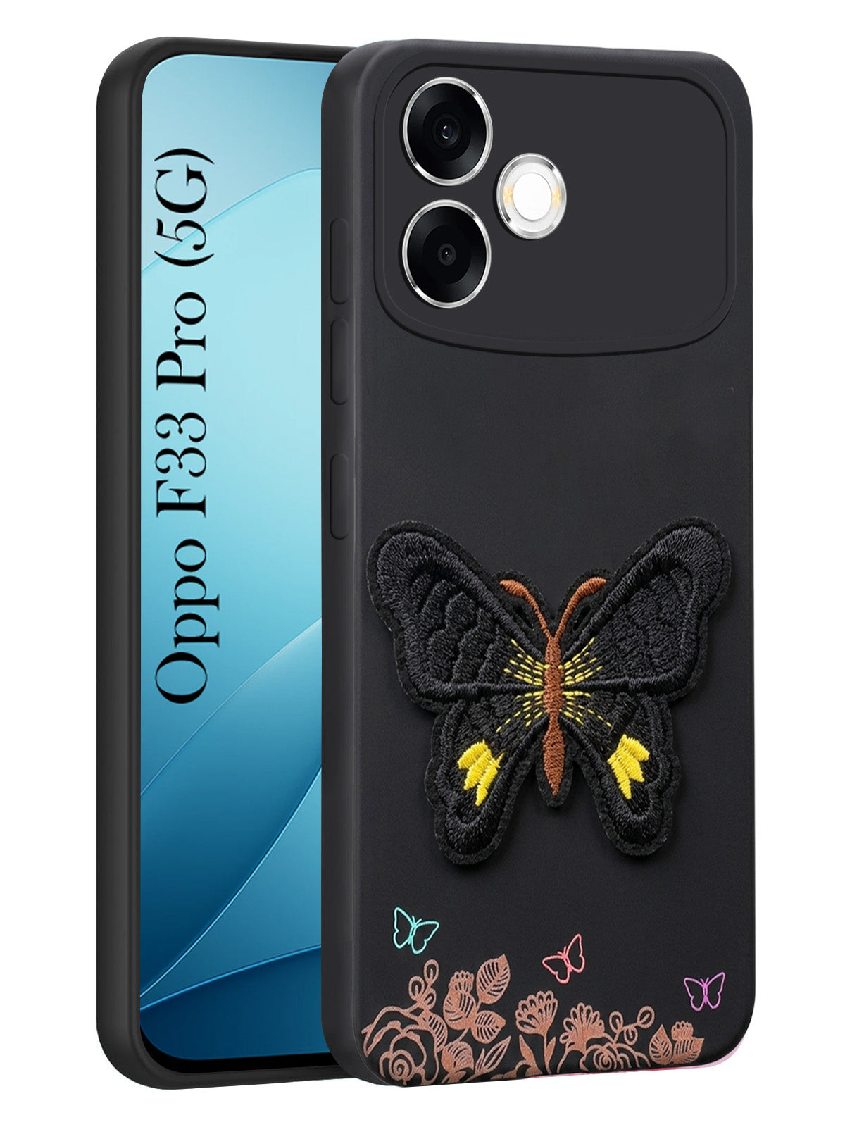 For Oppo F33 Pro 5G Back Cover Case (Soft Butterfly Embroidery | Women Teen Girls | Camera Protection| Matte Silicone)