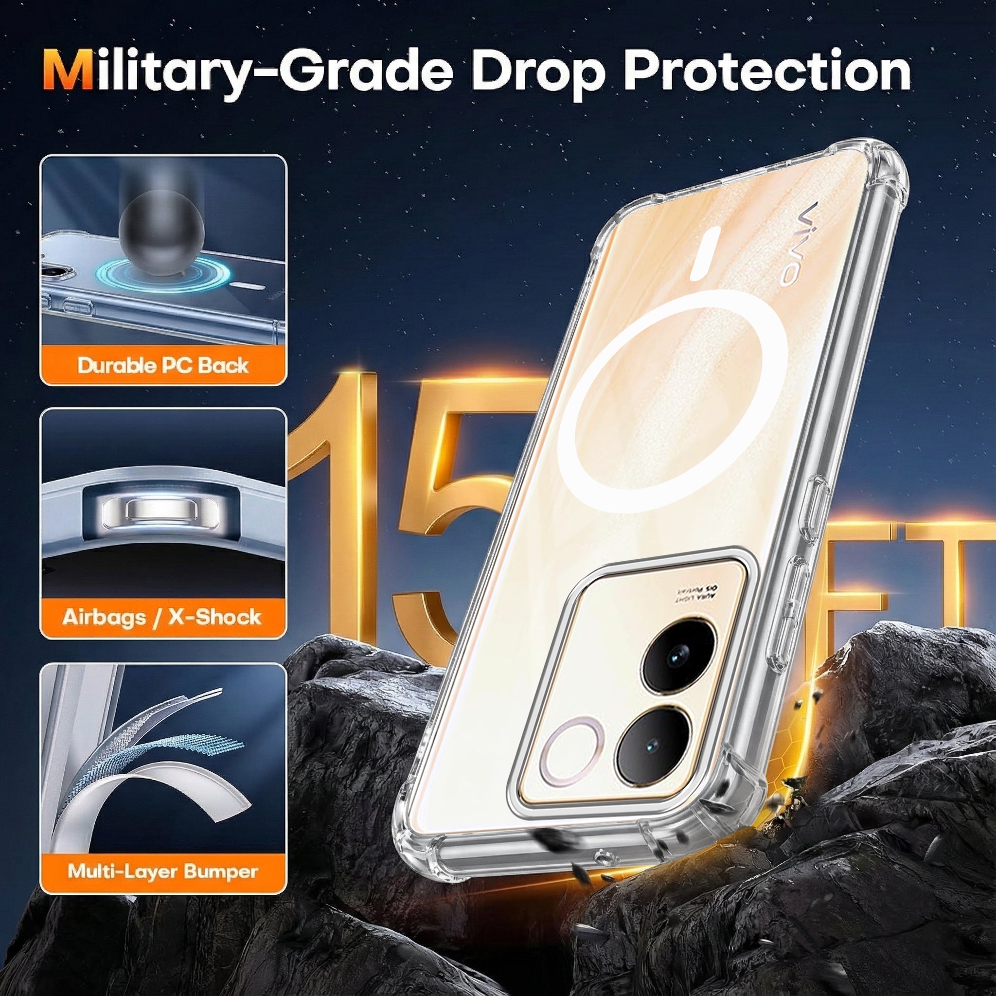 For Vivo T2 Pro Back Cover Shockproof Crystal-Clear (Magsafe Wireless Support | Drop & Camera Protection | Hard Polycarbonate)