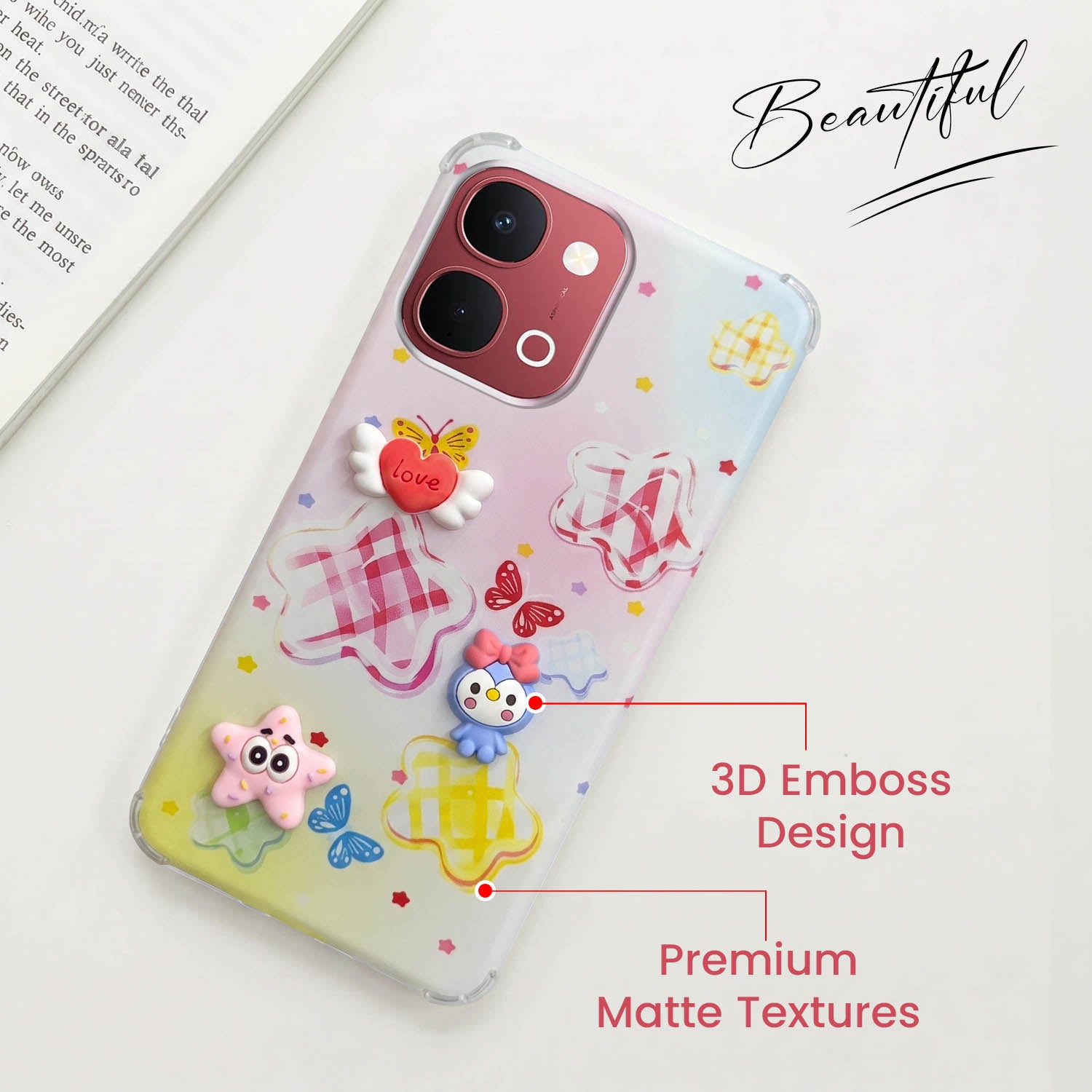 For Vivo Y31T 5G Back Cover Case (3D Cute Cartoons | Hard Back Side Soft | Matte Premium Finish | HD Printing)