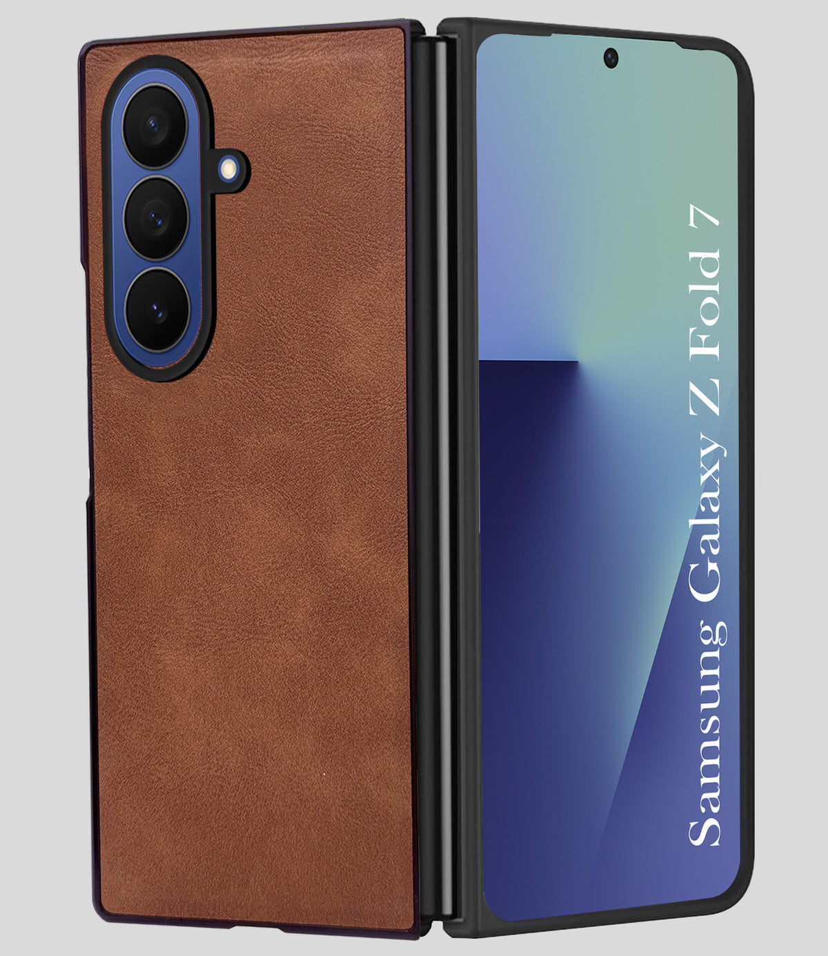 For Samsung Galaxy Z Fold 7 Back Case Cover Premium Genuine Leather (Integrated Front Screen Protector | Inside Microfiber Cloth)