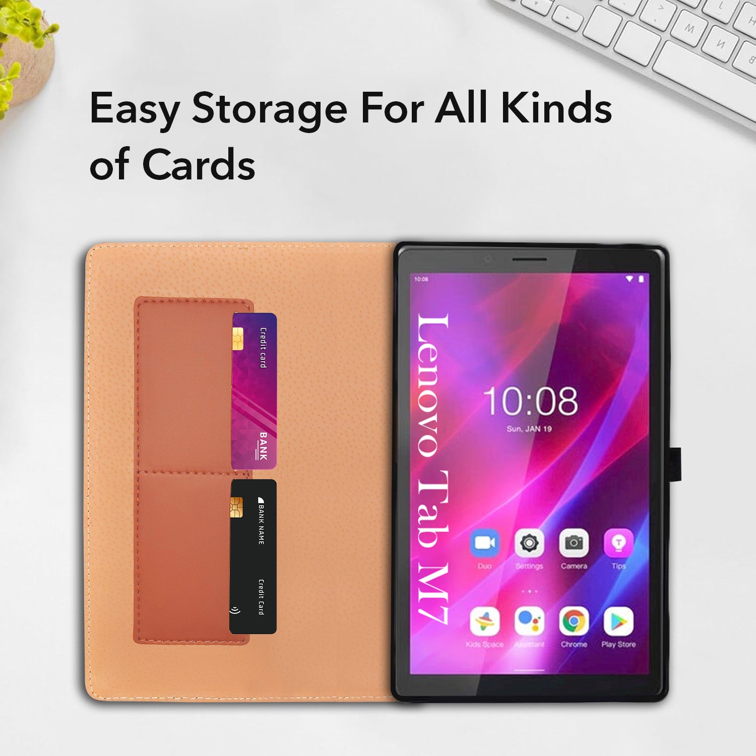 For Lenovo Tab M7 7 Inch TB-7305F/7305X/7305I Flip Cover Folio Cover (PU Leather | Multi-Angle Smart Stand | Card Storage Slots | Silicone Back Pouch)