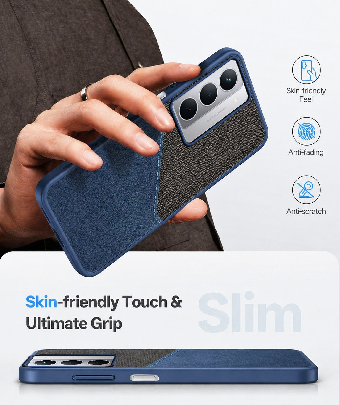 For Realme P3x Back Cover Case (Dual PU Leather Stitch | Professional Minimalist | Soft and Flexible)