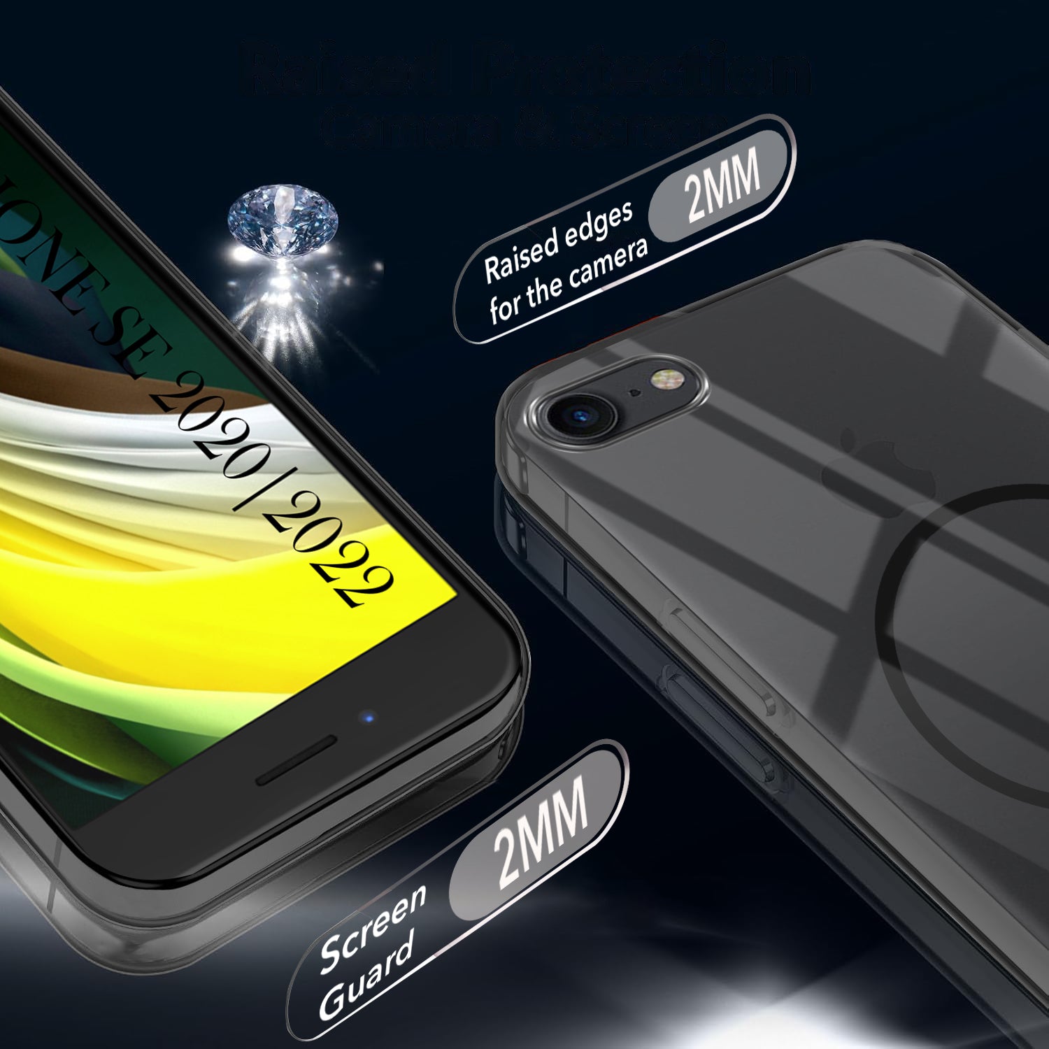 For iPhone SE 2020 | SE 2022 Back Cover Case (Crystal Clear Case | MagSafe Wireless Charging Support | Hard Anti Yellow | Camera Protection Bump)