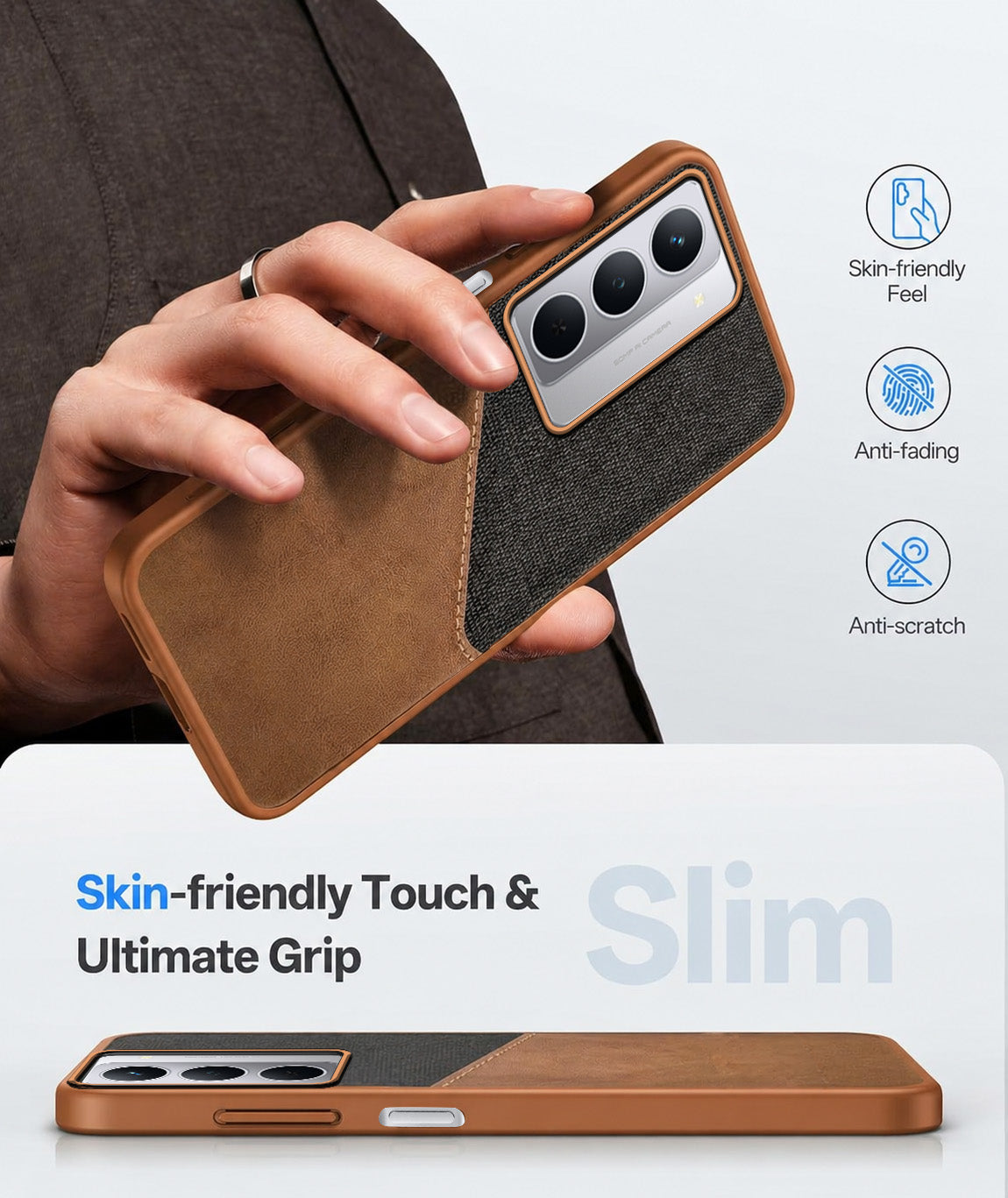 For Realme P3x Back Cover Case (Dual PU Leather Stitch | Professional Minimalist | Soft and Flexible)