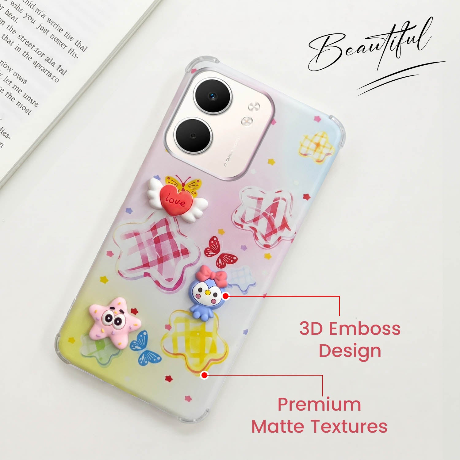 For Oppo A5X Back Cover Case (3D Cute Cartoons | Hard Back Side Soft | Matte Premium Finish | HD Printing)