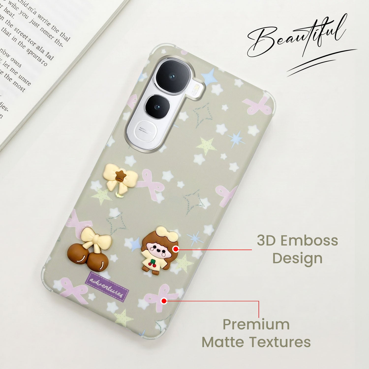 For Vivo Y400 Back Cover Case (3D Cute Cartoons | Hard Back Side Soft | Matte Premium Finish | HD Printing)