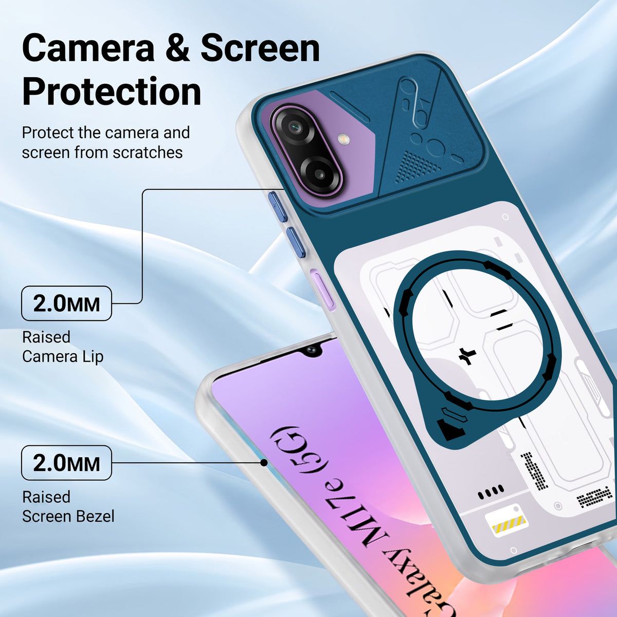 For Samsung Galaxy M17e Metallic Back Cover Case (Metallic Camera Protection & Buttons | Translucent Milky Shade | Hard Polycarbonate)