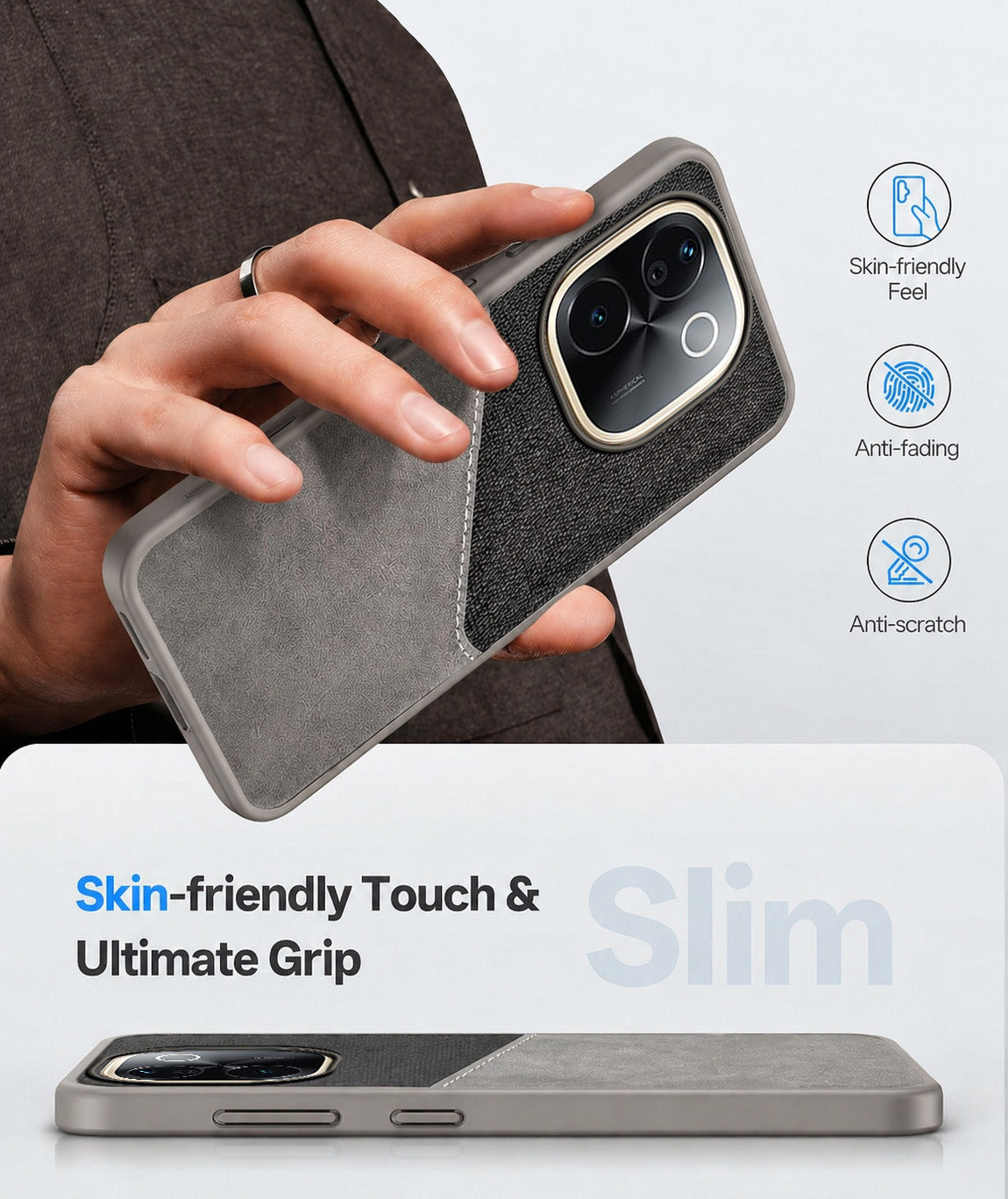 For Vivo T3 Pro Back Cover Case (Dual PU Leather Stitch | Professional Minimalist | Soft and Flexible)