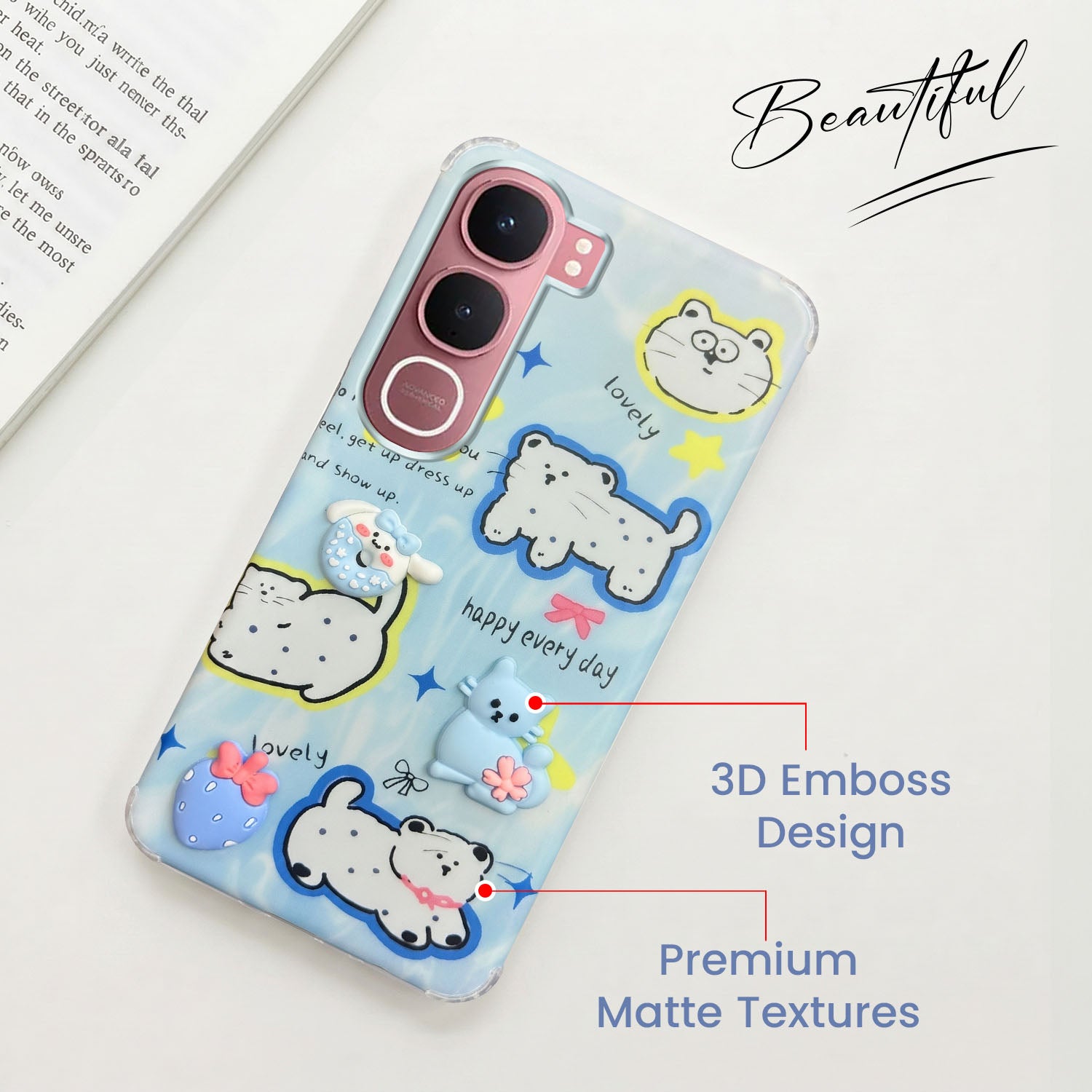 For Vivo Y31 5G Back Cover Case (3D Cute Cartoons | Hard Back Side Soft | Matte Premium Finish | HD Printing)