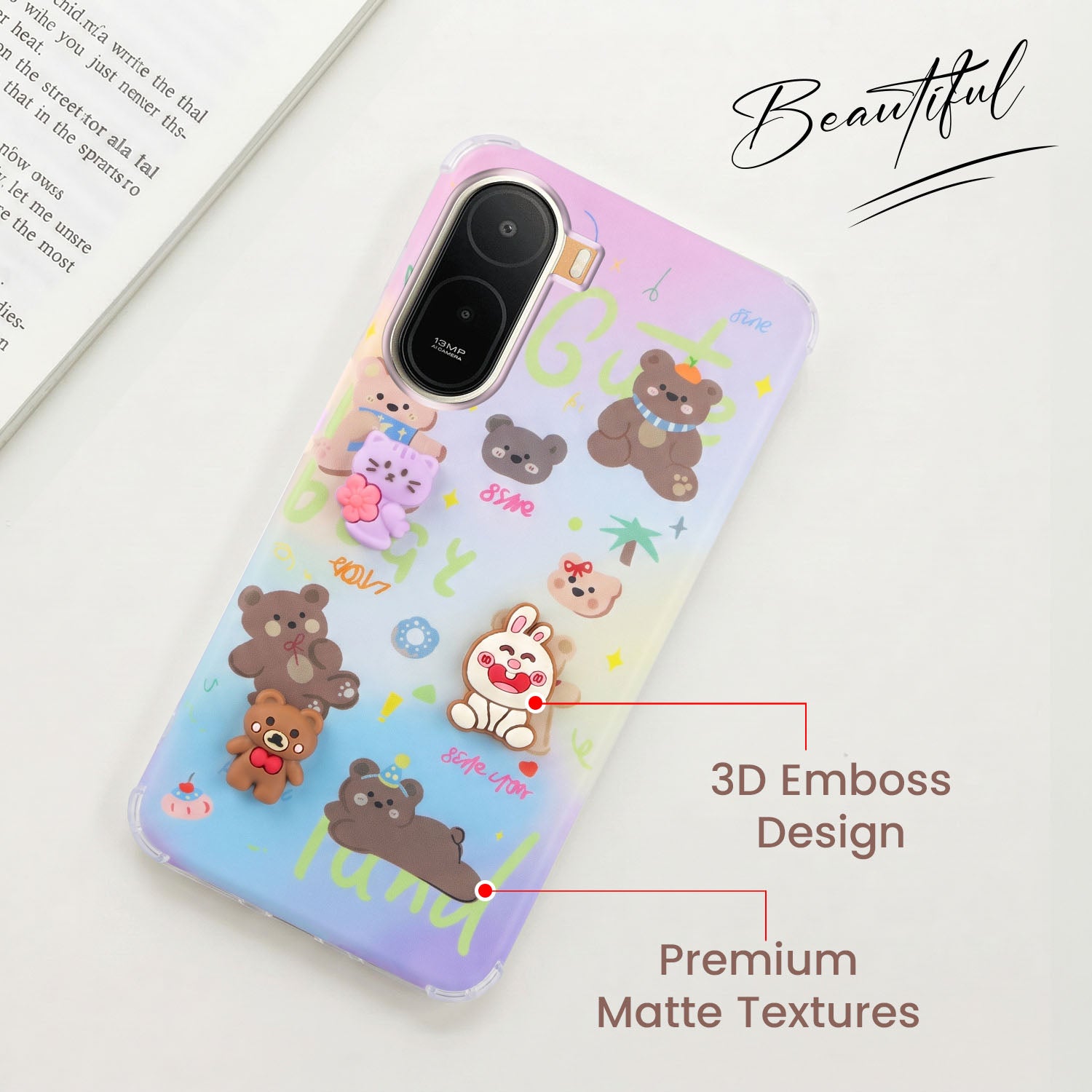 For Redmi A7 Pro 5G Back Cover Case (3D Cute Cartoons | Hard Back Side Soft | Matte Premium Finish | HD Printing)