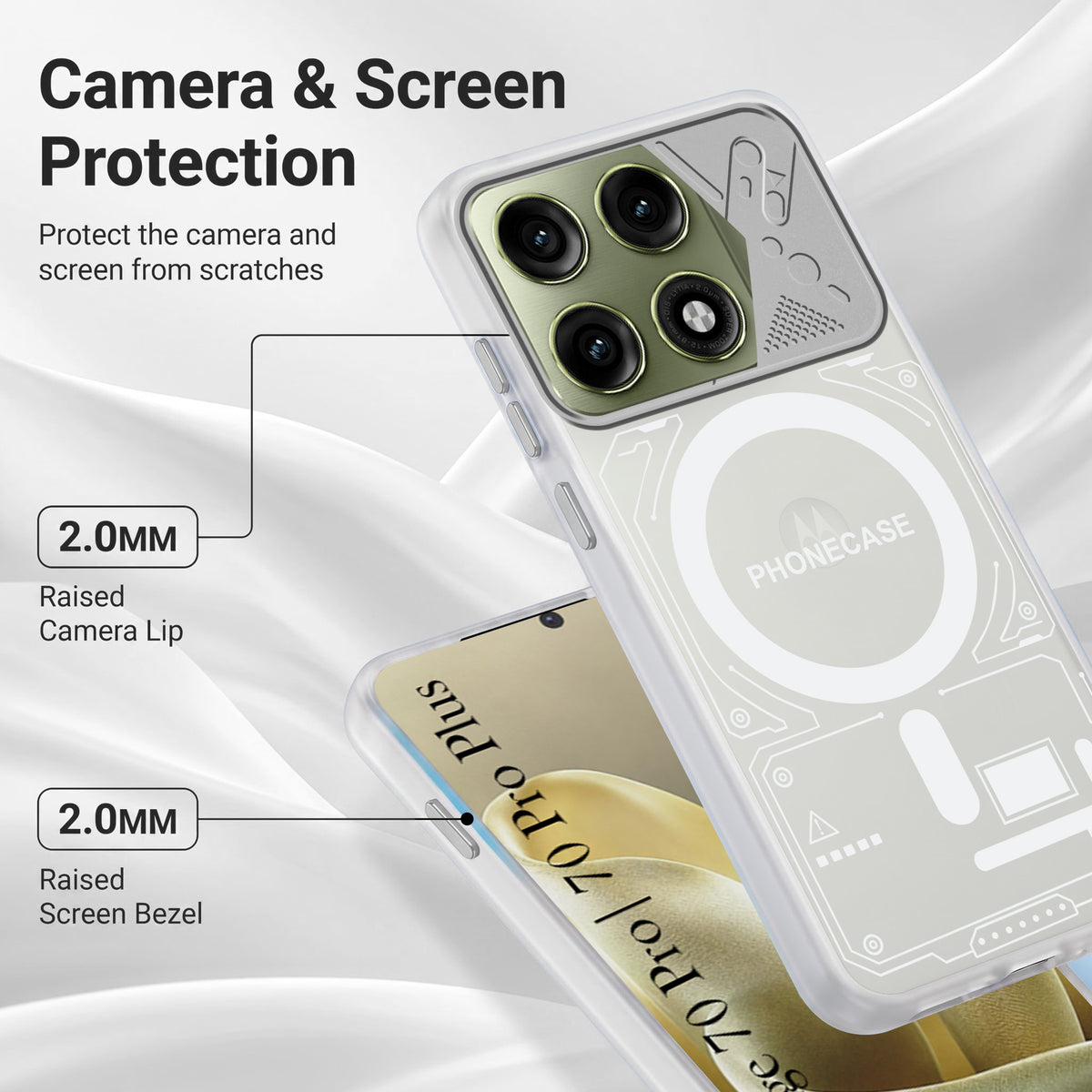 For Motorola Edge 70 Pro | Edge 70 Pro Plus Metallic Back Cover Case (Metallic Camera Protection & Buttons | Translucent Milky Shade | Hard Polycarbonate)