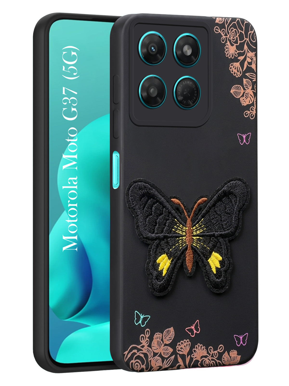 For Motorola Moto G37 Back Cover Case (Soft Butterfly Embroidery | Women Teen Girls | Camera Protection| Matte Silicone)