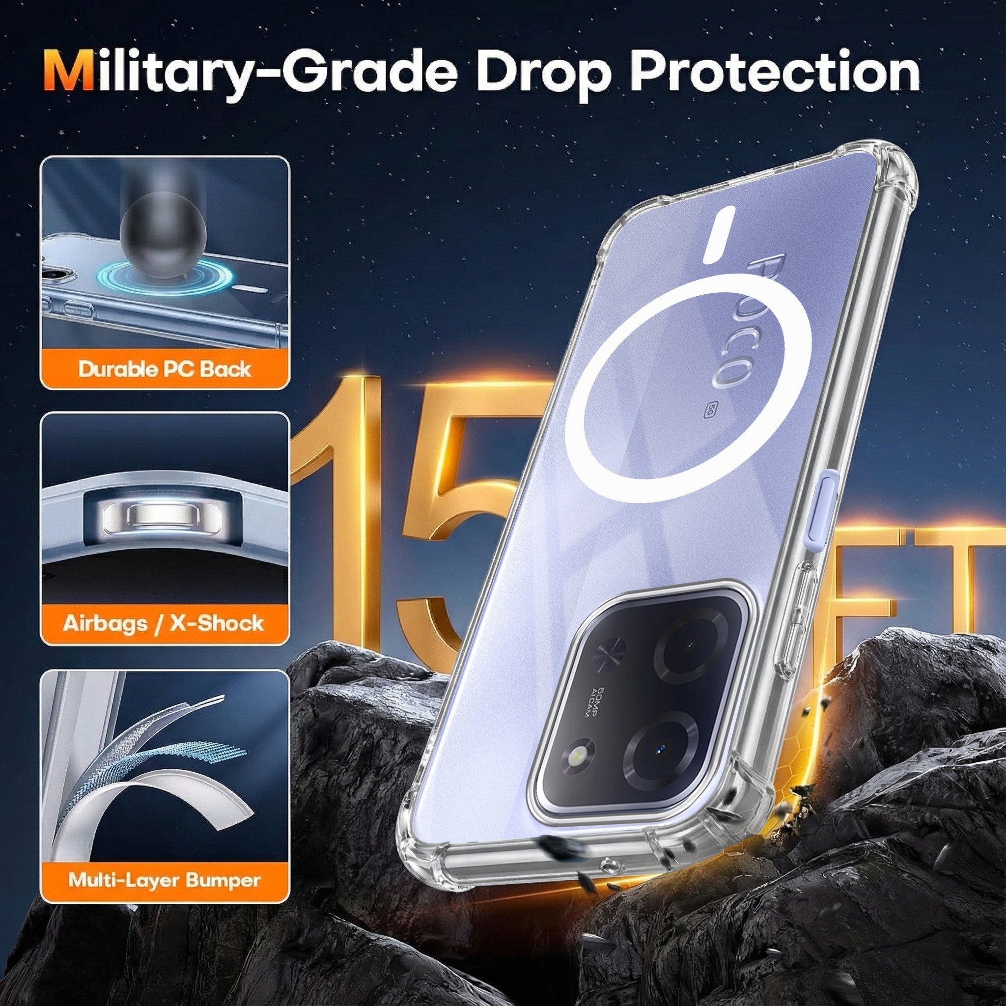 For Poco C85 5G Back Cover Shockproof Crystal-Clear (Magsafe Wireless Support | Drop & Camera Protection | Hard Polycarbonate)