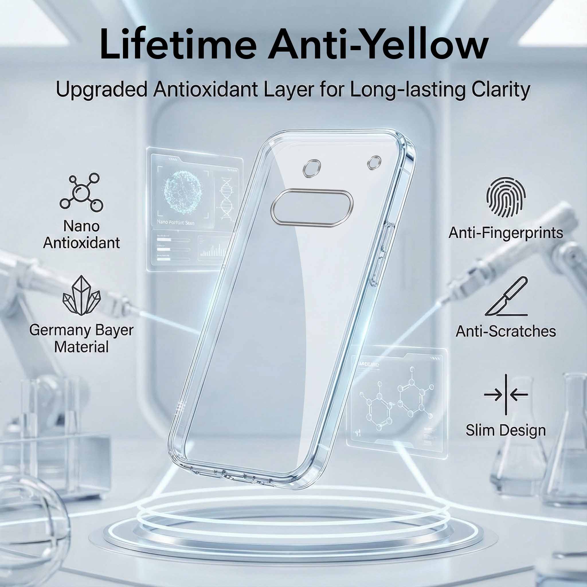 For Nothing Phone 3A Combo with Back Cover and 9H Tempered Glass (Lifetime Anti-Yellow | Sleek Hard Crystal | Oleophobic Coating Screen Glass)