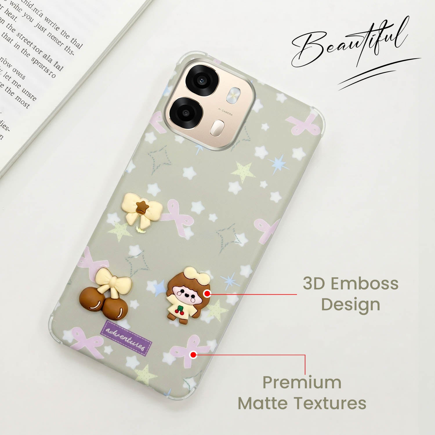 For Oppo A6 Pro Back Cover Case (3D Cute Cartoons | Hard Back Side Soft | Matte Premium Finish | HD Printing)