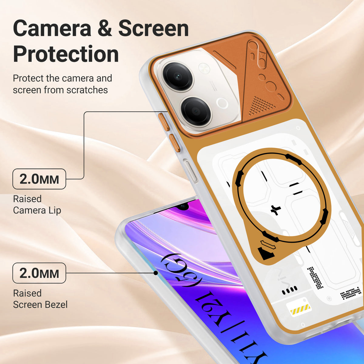 For Vivo Y11 | Vivo Y21 5G Metallic Back Cover Case (Metallic Camera Protection & Buttons | Translucent Milky Shade | Hard Polycarbonate)