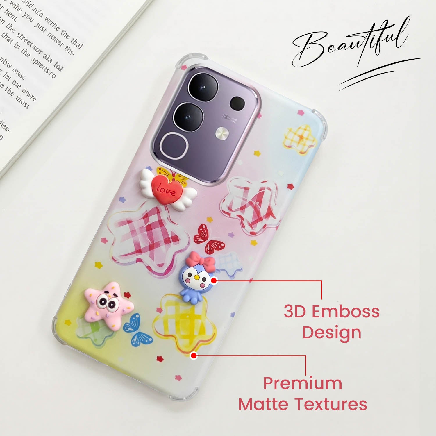 For Vivo T4x | Vivo Y31 Pro Back Cover Case (3D Cute Cartoons | Hard Back Side Soft | Matte Premium Finish | HD Printing)