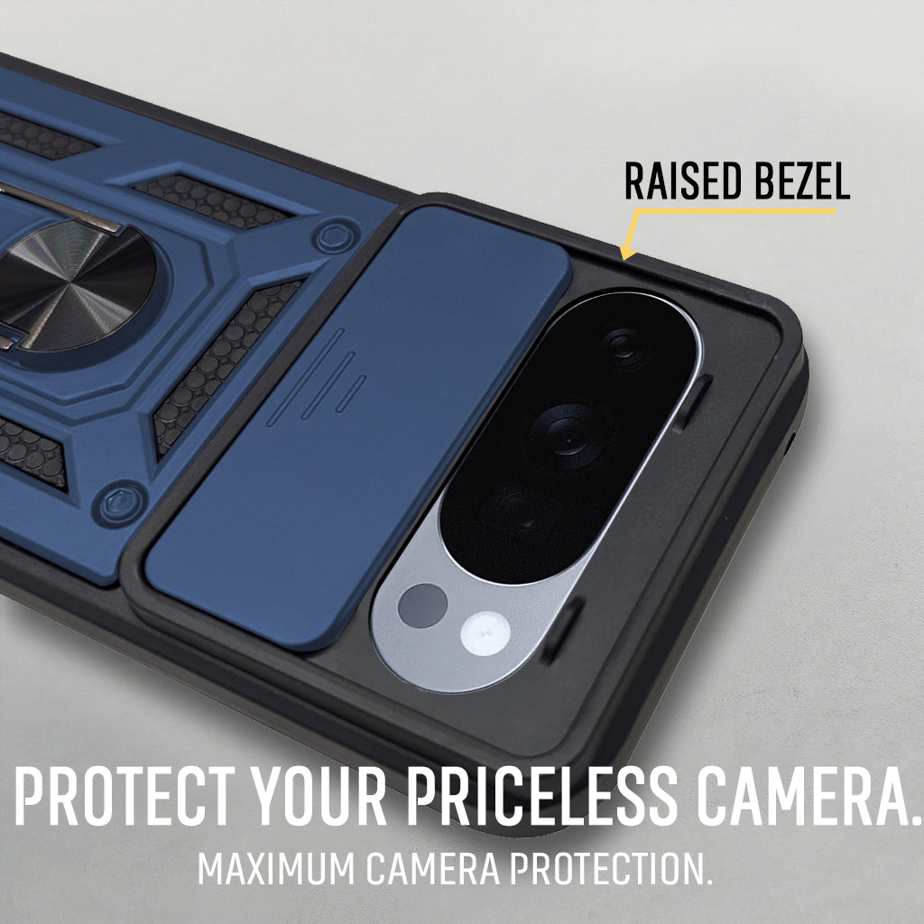 For Google Pixel 10 Pro Back Cover Case (Sliding Shutter Camera Protection | Polycarbonate |Ring Holder Kickstand)