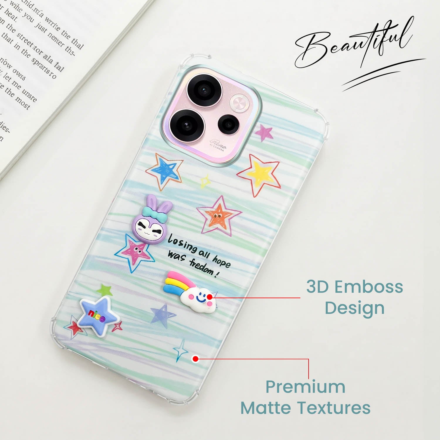 For Oppo Reno 15c Back Cover Case (3D Cute Cartoons | Hard Back Side Soft | Matte Premium Finish | HD Printing)