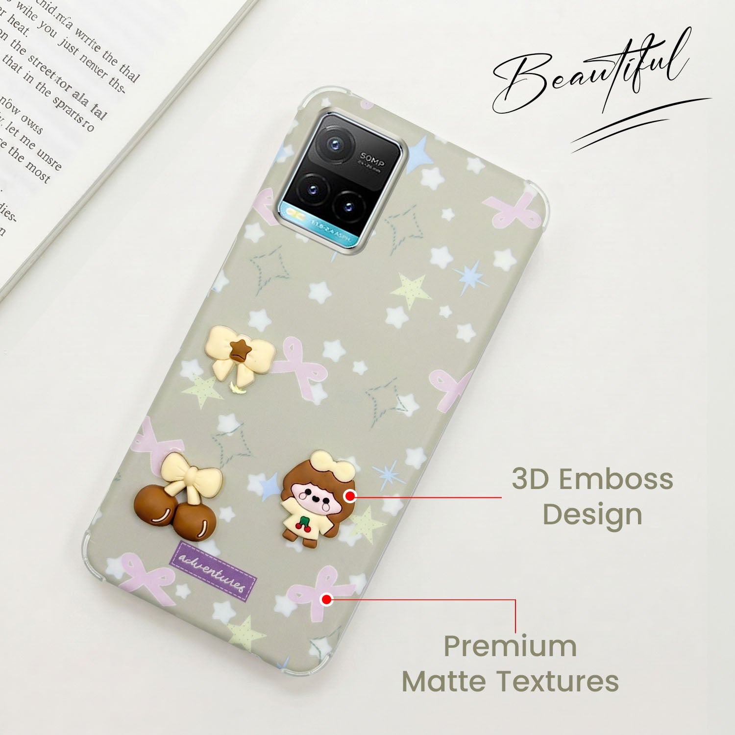 For Vivo Y33s Back Cover Case (3D Cute Cartoons | Hard Back Side Soft | Matte Premium Finish | HD Printing)