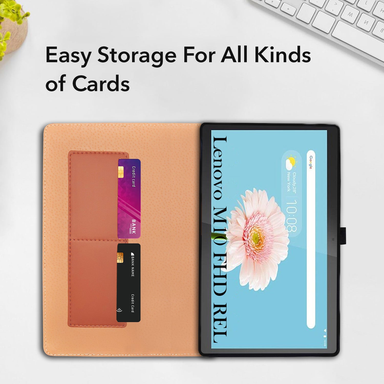 For Lenovo M10 FHD REL 10.1 Inch TB-X605FC/X605LC/ZA4Y0079IN/X605M/X605L Flip Cover Folio Cover (PU Leather | Multi-Angle Smart Stand | Card Storage Slots | Silicone Back Pouch)