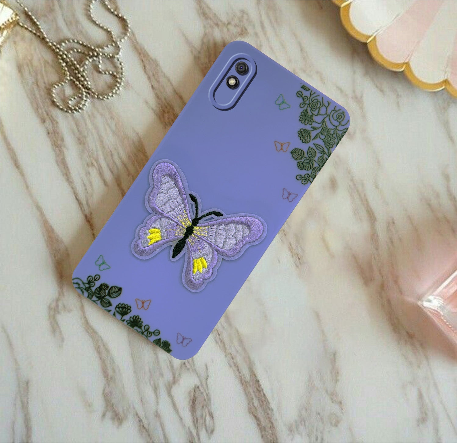 For Xiaomi Mi Redmi 9A | Redmi 9i Back Cover Case (Soft Butterfly Embroidery | Women Teen Girls | Camera Protection| Matte Silicone)