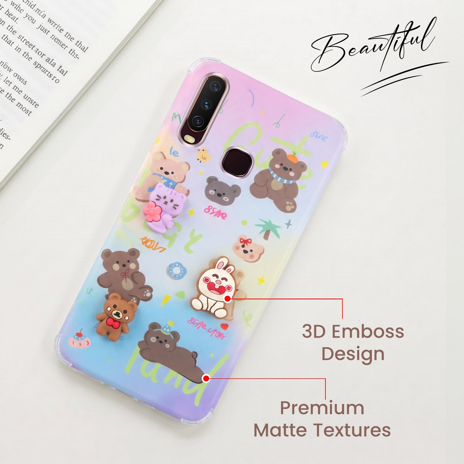 For Vivo Y12 | Y15 | Y17 Back Cover Case (3D Cute Cartoons | Hard Back Side Soft | Matte Premium Finish | HD Printing)